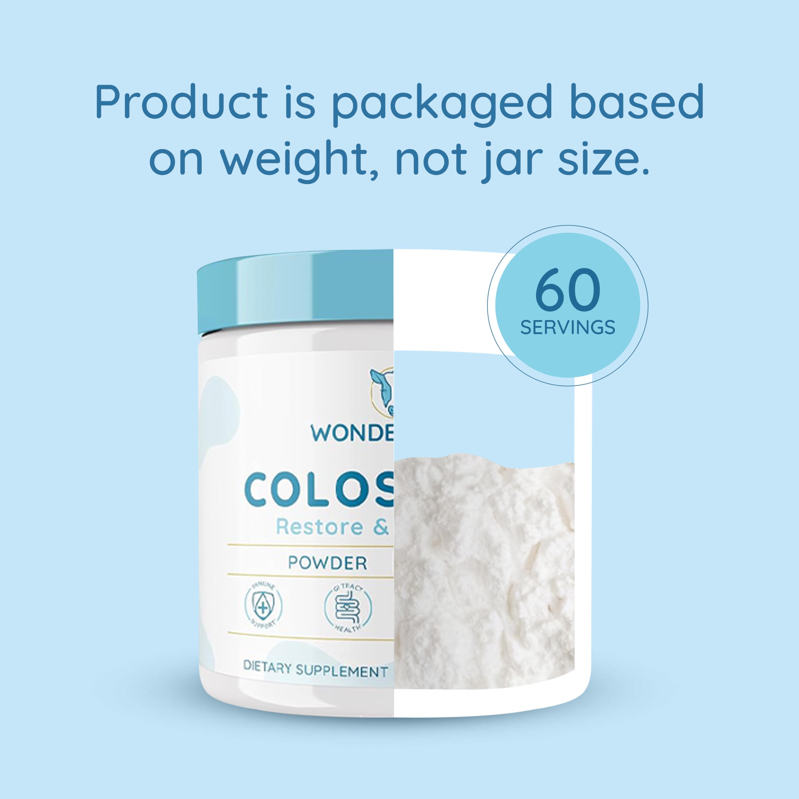 WONDERCOW Colostrum Supplement Powder for Gut Health, Immune Support & Wellness | Natural IgG Pure Whole Bovine Colostrum Superfood