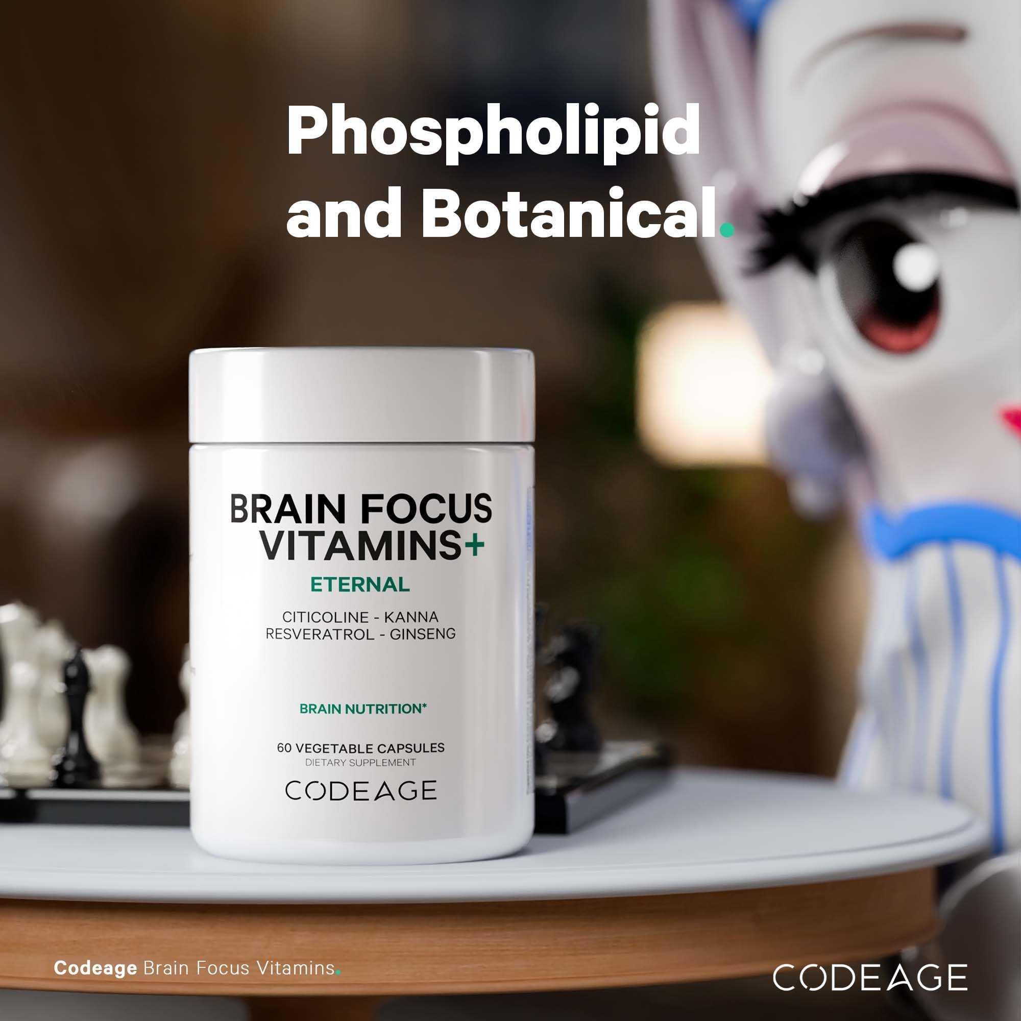 Codeage Brain Focus Vitamins+ Nootropic Supplement with Citicoline as Cognizin, Panax Ginseng, Resveratrol, Gotu Kola, Vitamin B12 Methylcobalamin - Liposomal Delivery - Non-GMO - 60 Capsules Codeage Au supplements