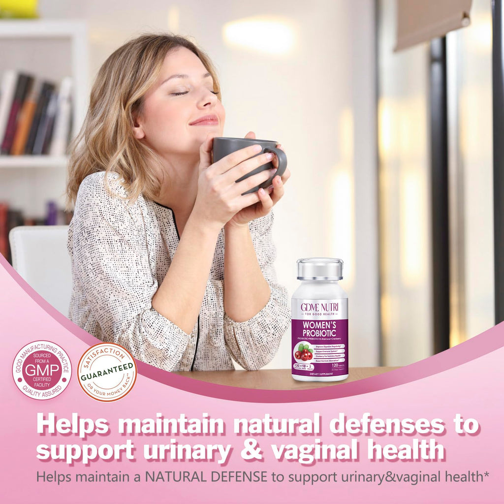 GDMENUTRI Women's Probiotics, 120 Tablets 120 Billion CFU 18 Strains, Contains Organic Prebiotic Cranberry, Probiotic Supplement for Digestion,