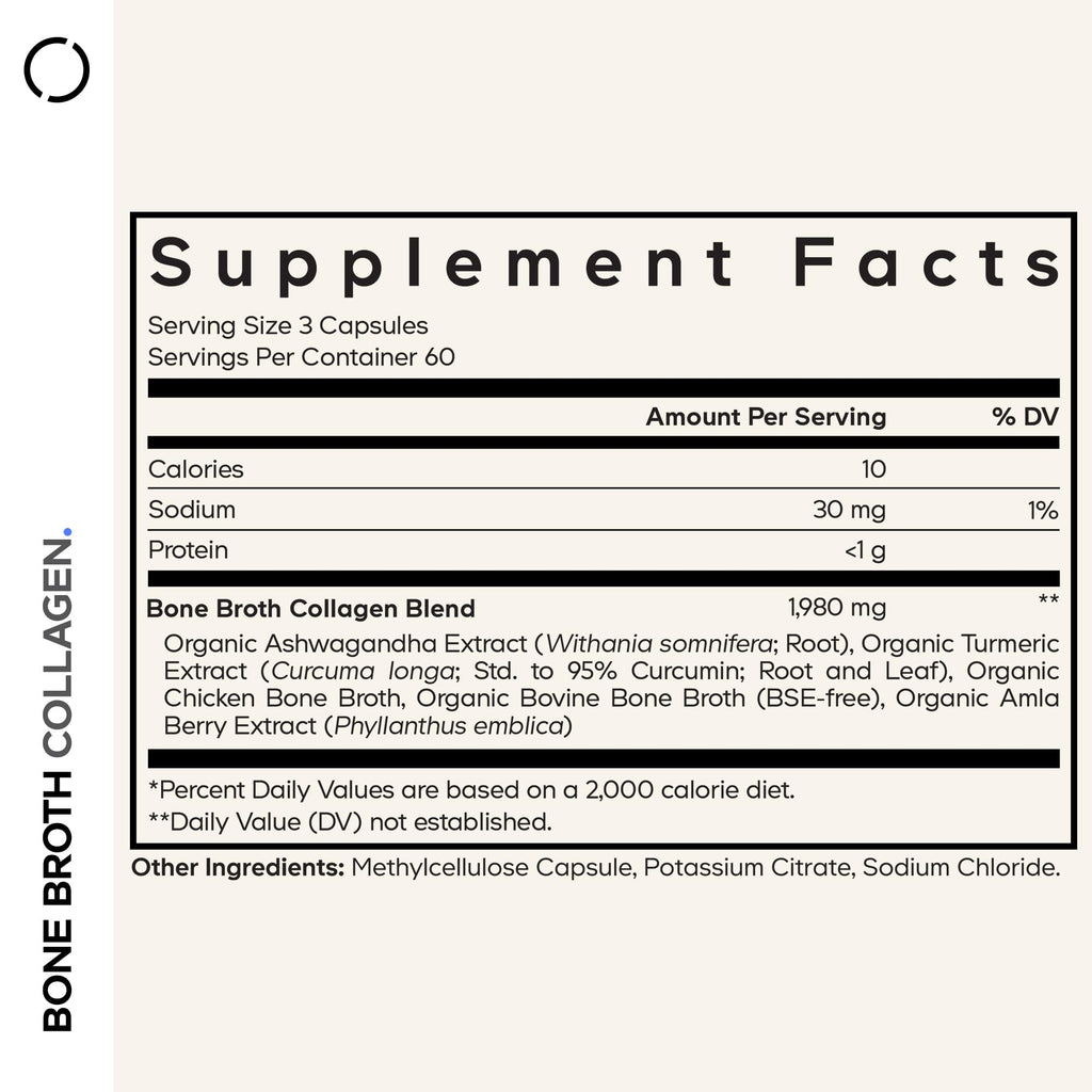 Codeage Organic Bone Broth Collagen Peptides Capsules Supplement, Bone Broth Grass Fed Beef, Free-Range Chicken, Turmeric & Ashwagandha - Collagen Types I, II, III - Non-GMO - 180 Capsules Codeage Au supplements