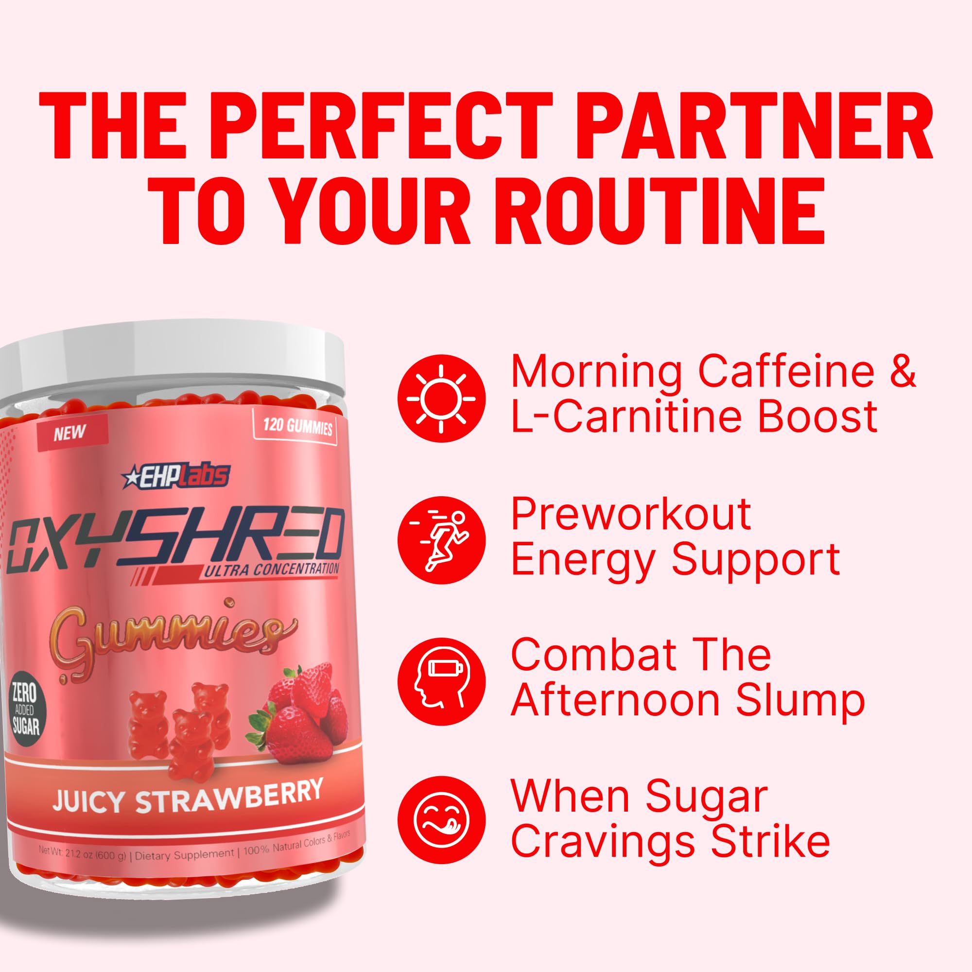 EHP Labs OxyShred Gummies - Pre Workout Gummies & Energy Chews with 100mg Caffeine, L-Carnitine for Thermo & Metabolic Support, All Natural Energy Boost