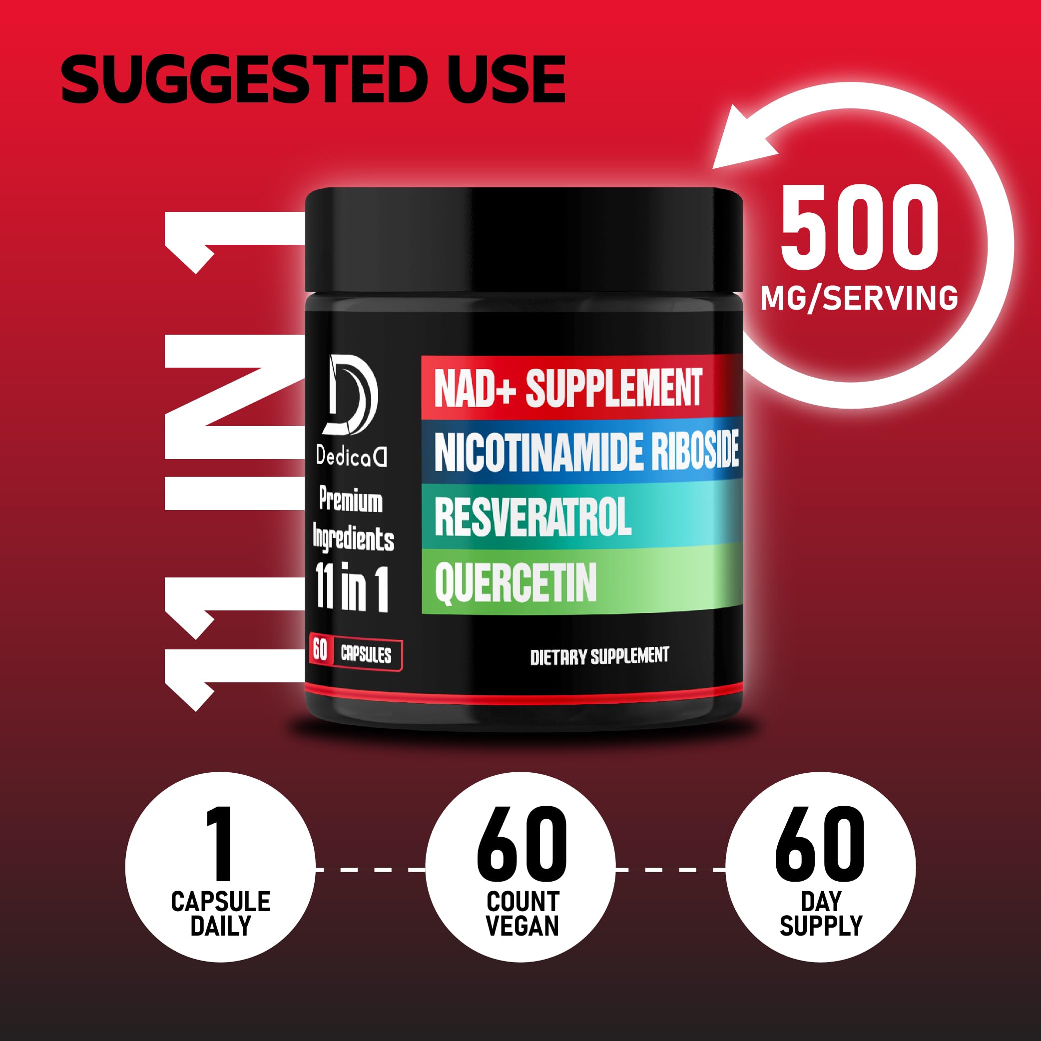 DEDICAD 11in1 NAD Supplement with Nicotinamide Riboside, Quercetin, Resveratrol and 8 More - 2 Month Supply DEDICAD Au supplements