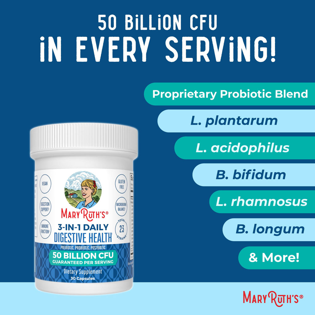 MARYRUTH'S 3-in-1 Probiotics for Digestive Health | Prebiotic & Postbiotic | Gut Health Supplement for Women & Men | 23 Unique Strains