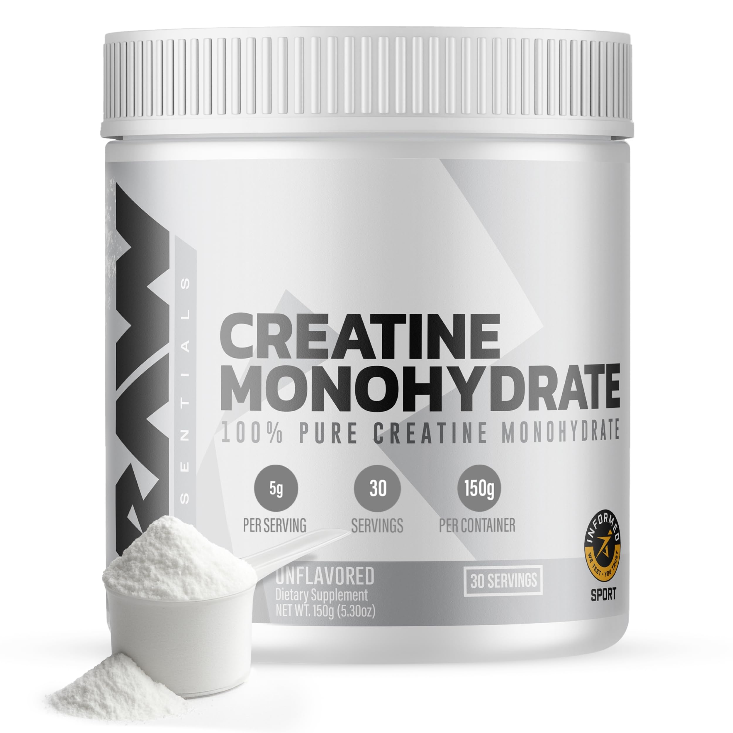 RAW Nutrition Creatine Monohydrate Powder, Unflavored (30 Servings) - Micronized Creatine Monohydrate Supplement for Workout Performance, Build Muscle & Strength