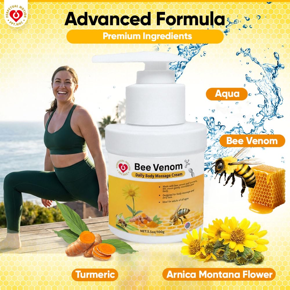 PPT.MHC Bee Venom Massage Cream with Pump - Soothing Muscle Rub with Turmeric, Arnica & MSM - Premium Bee Venom Lotion for Back, Legs & Feet - Everyday Non-Greasy 3.5oz Cream PPT.MHC Au supplements