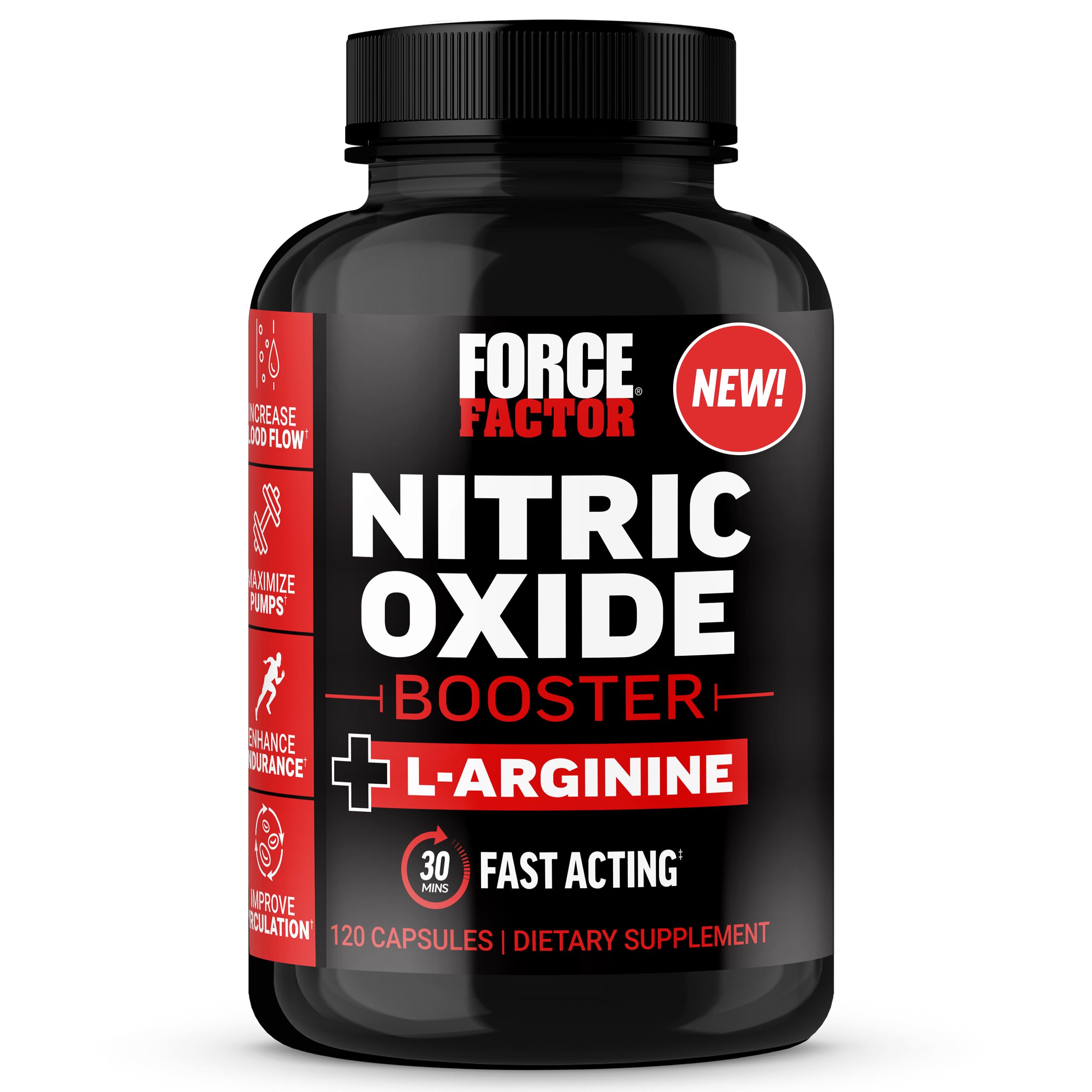 Force Factor Nitric Oxide Booster, Fast-Acting Formula with L-Arginine, Boosts Nitric Oxide Levels, Maximize Muscle Pumps, Enhance Endurance