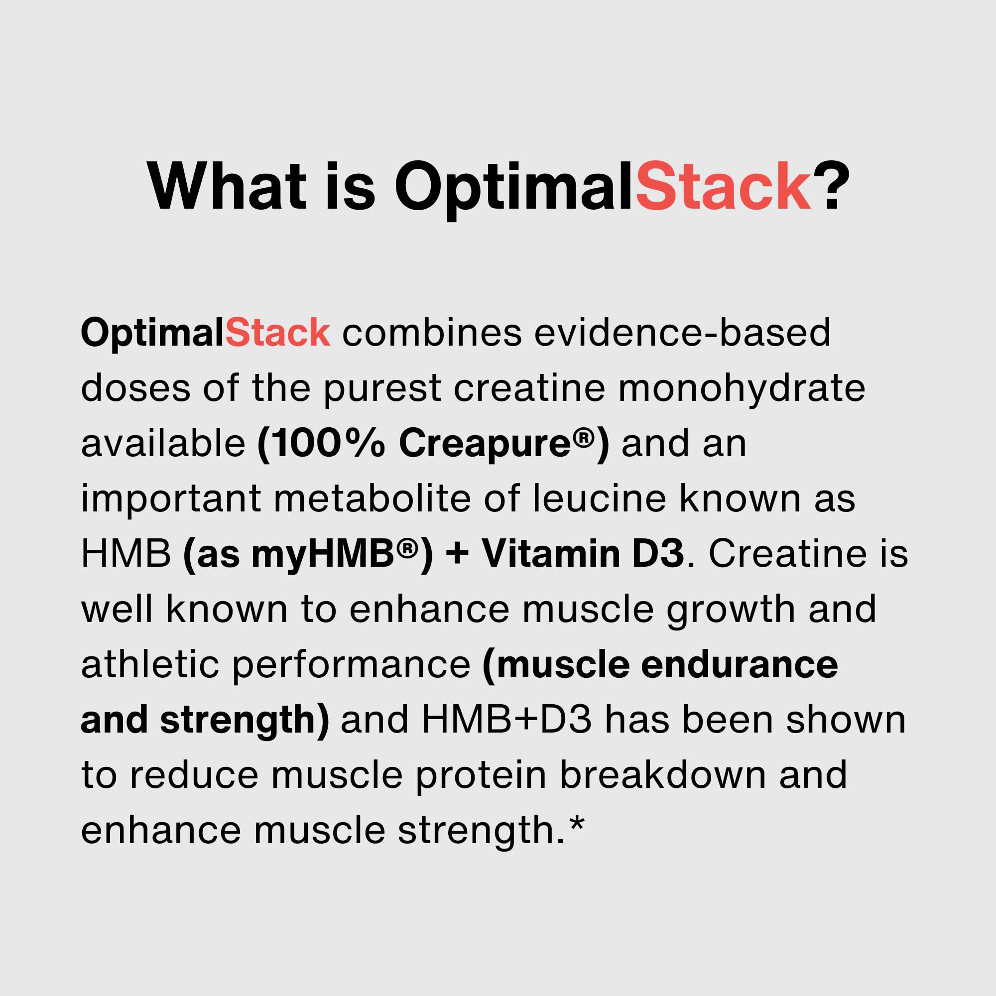OptimalStack Creatine Monohydrate, HMB, & Vitamin D3 Stack | with Creapure Creatine, Clinical Dosage of myHMB, and Vitamin D3 | NSF for Sport Certified | Unflavored, 30 Servings OptimalAmino Au supplements