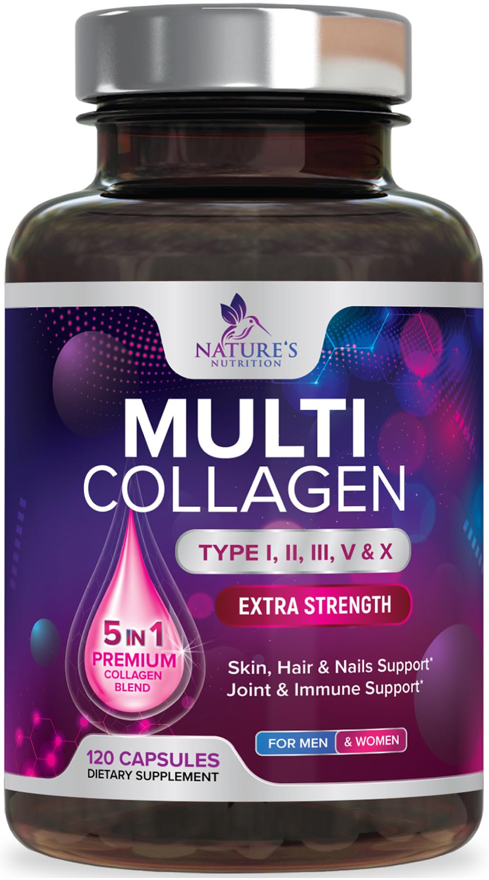 Multi Collagen Pills 2400 mg - Advanced Types I, II, III, V, X - Hydrolyzed Multi Collagen Peptides Pills, Collagen Supplements for Women & Men - Hair, Skin, & Nail Support Supplement - 120 Capsules Nature's Nutrition Au supplements