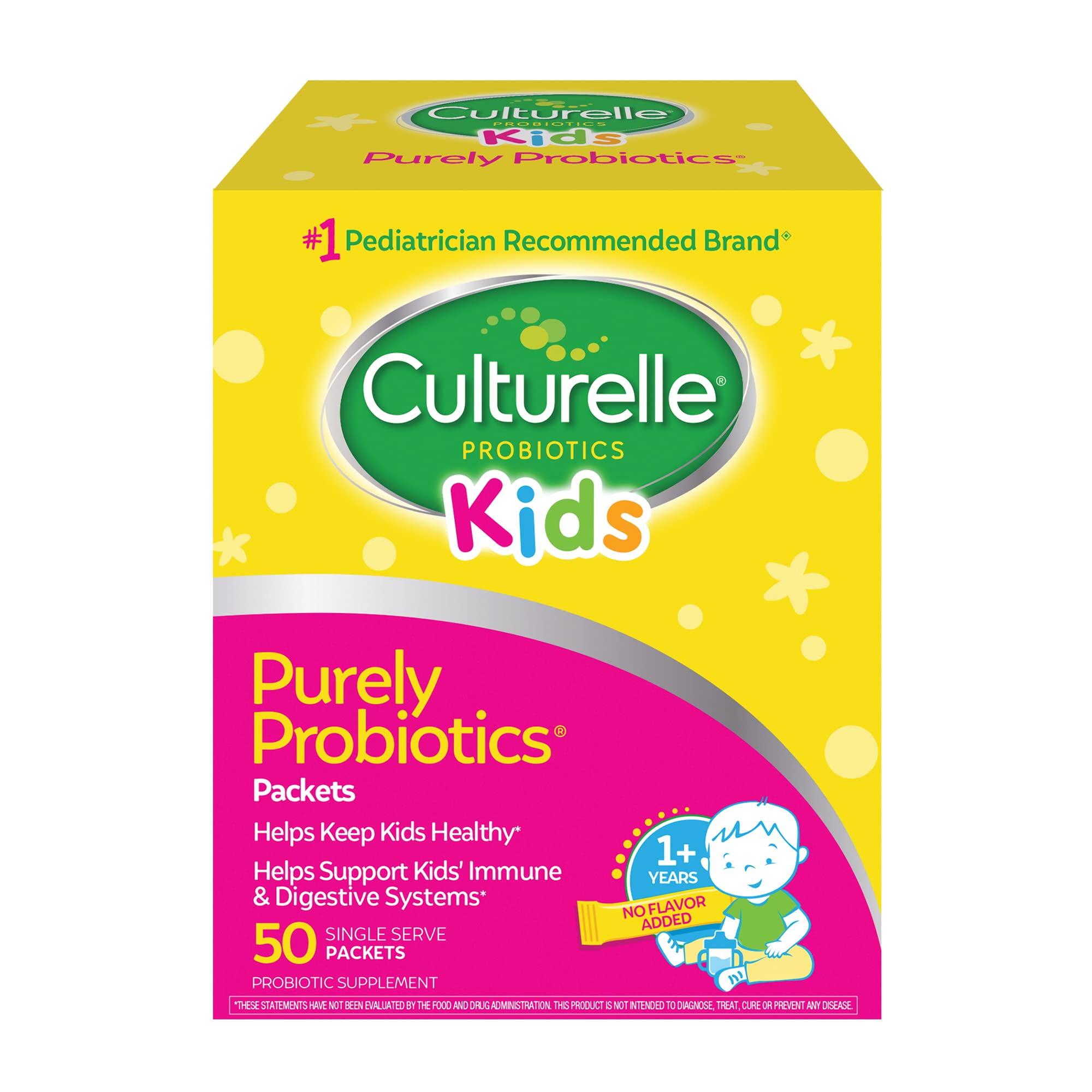 Culturelle Kids Daily Probiotic Packets for Kids, (Ages 3+) - 50 Count – From the #1 Pediatrician-Recommended Brand – Flavorless Daily Probiotics