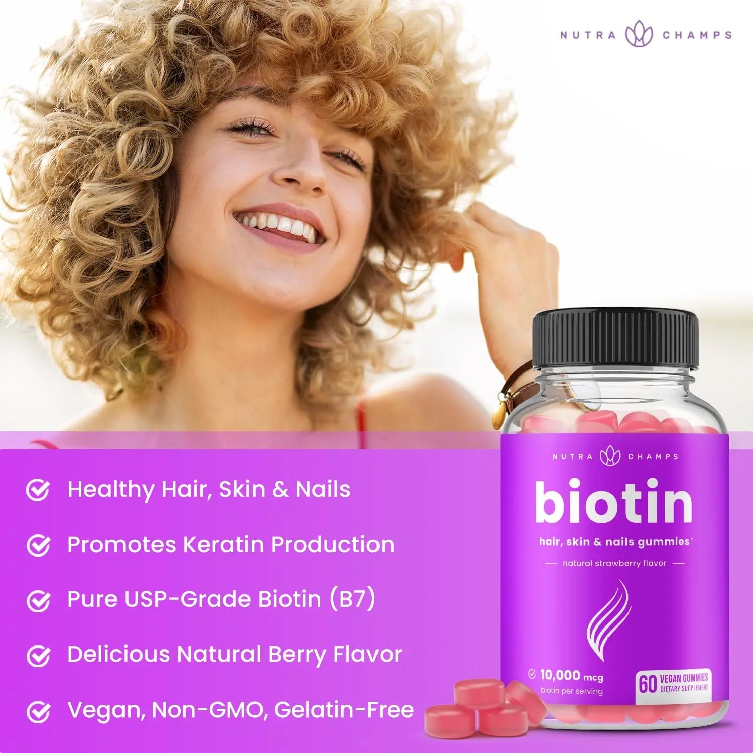 NutraChamps Biotin Gummies 10000mcg [High Potency] NutraChamps Au supplements