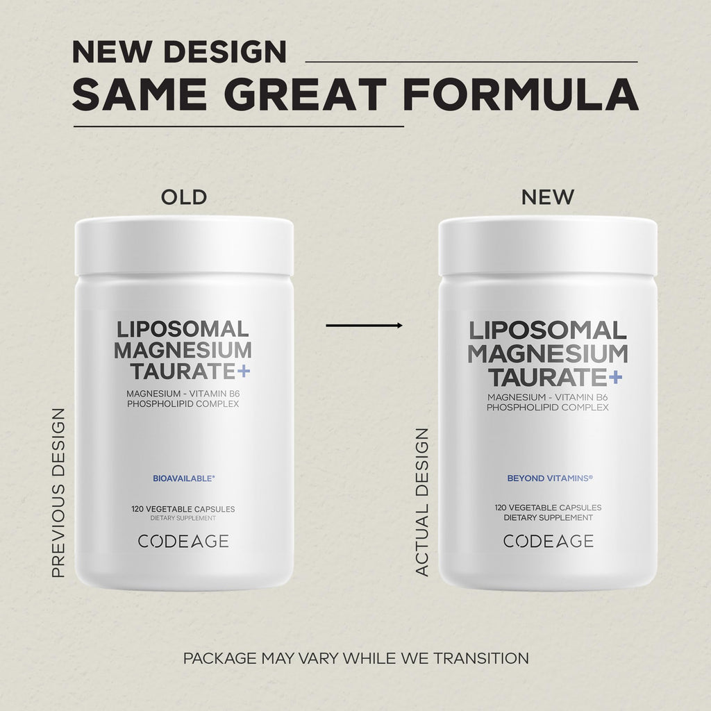 Codeage Liposomal Magnesium Taurate+ Supplement - Magnesium Taurate, Vitamin B6 as Pyridoxal 5-Phosphate, 2-Month Supply - Liposomal Delivery, Vegan, Non-GMO, Gluten-Free, 120 Capsules Codeage Au supplements
