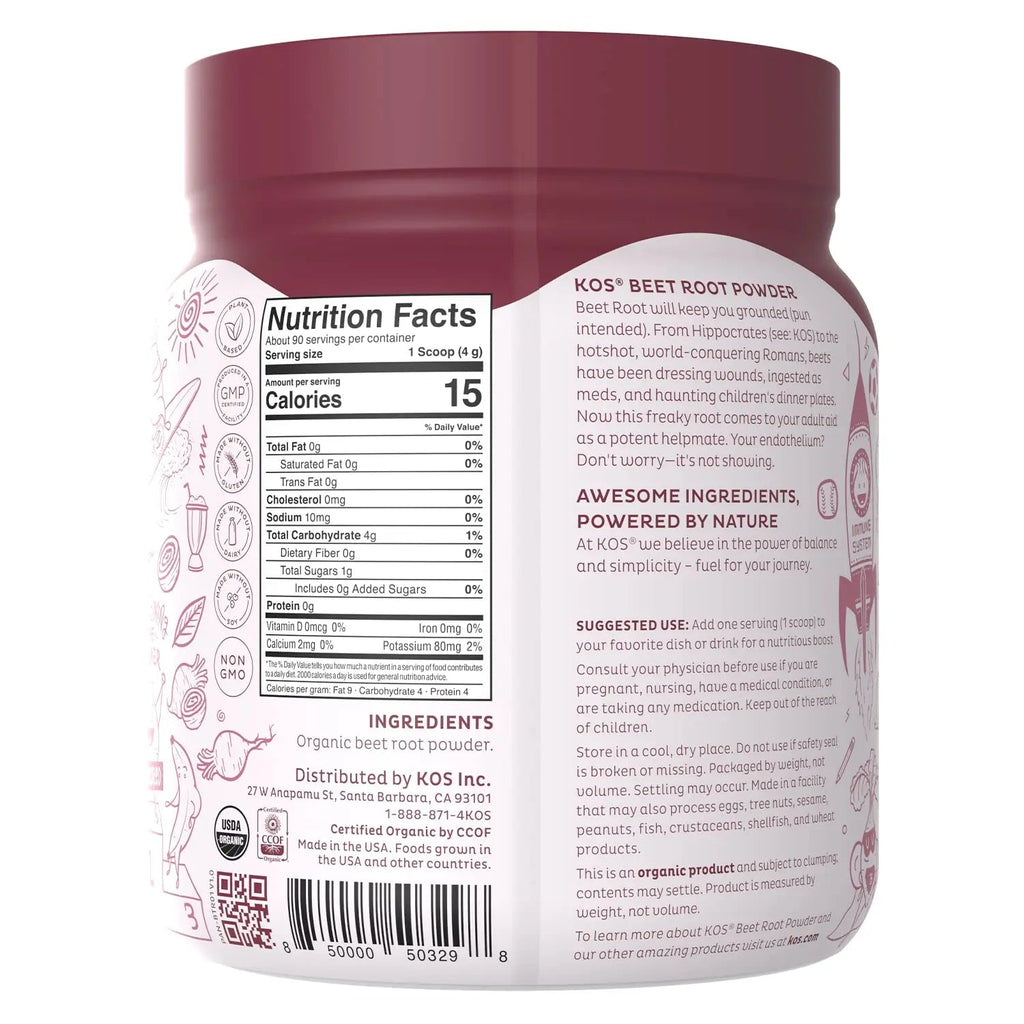 KOS Organic Beet Root Powder - USDA Certified, Nitric Oxide Booster, Non-GMO, Gluten KOS Au supplements