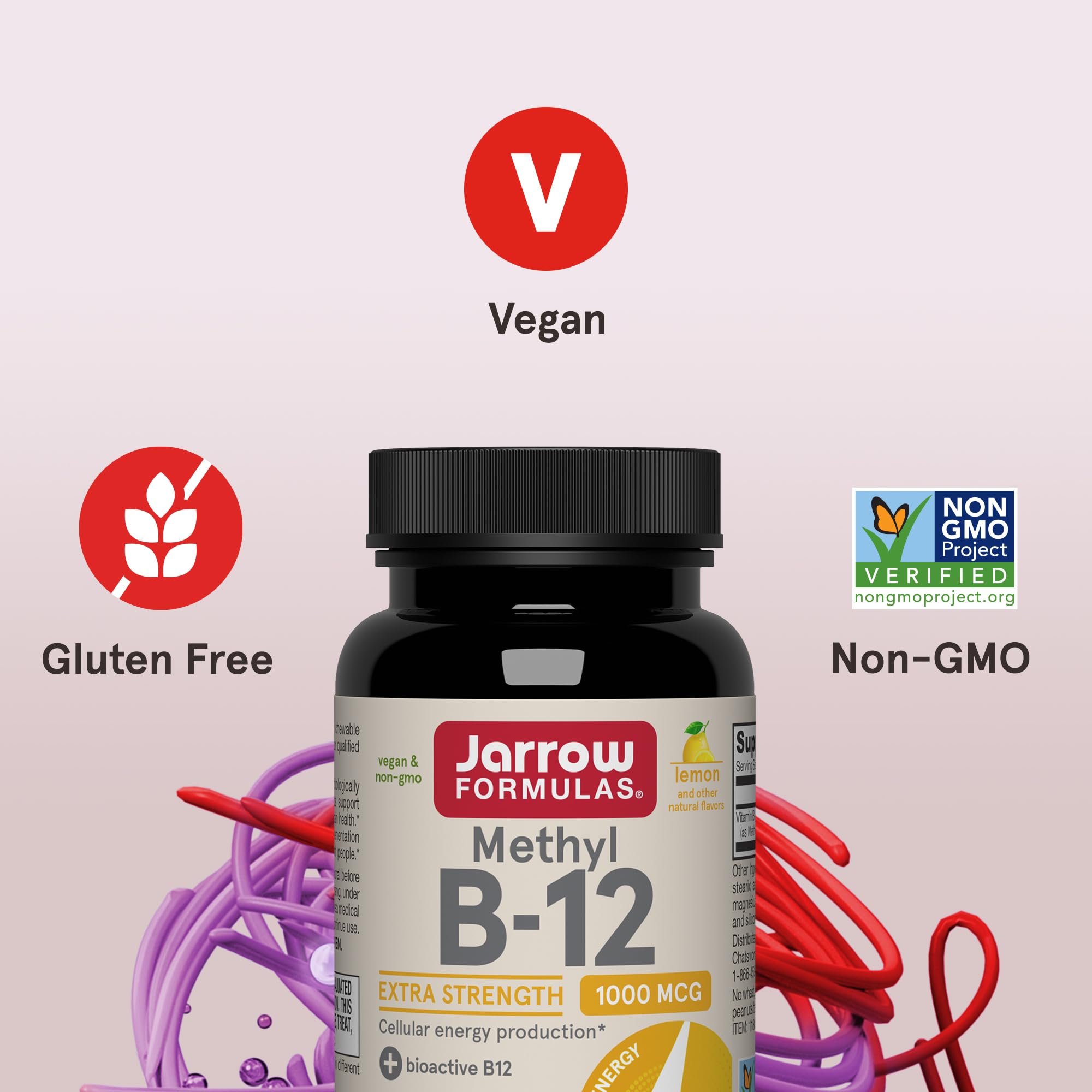 Jarrow Formulas Methyl Vitamin B-12 1000 mcg, 100 Chewable Tablets, Lemon Flavored- Bioactive B12 Vitamin - Supports Cellular Energy Production