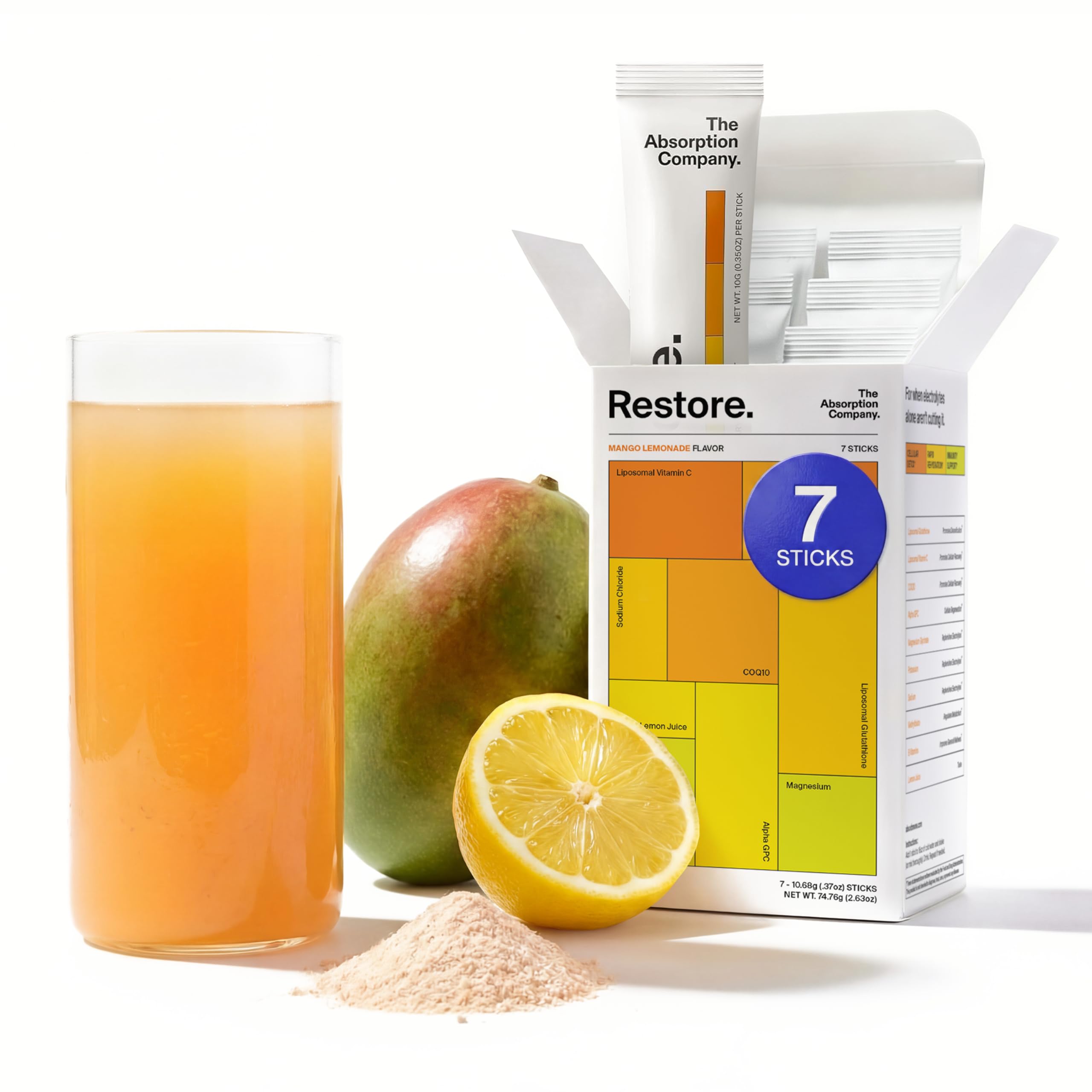 The Absorption Company Electrolyte Powder Packets - Workout Recovery & Hydration Drink Mix with Liposomal Glutathione, Vitamin C & Methylated B Vitamins
