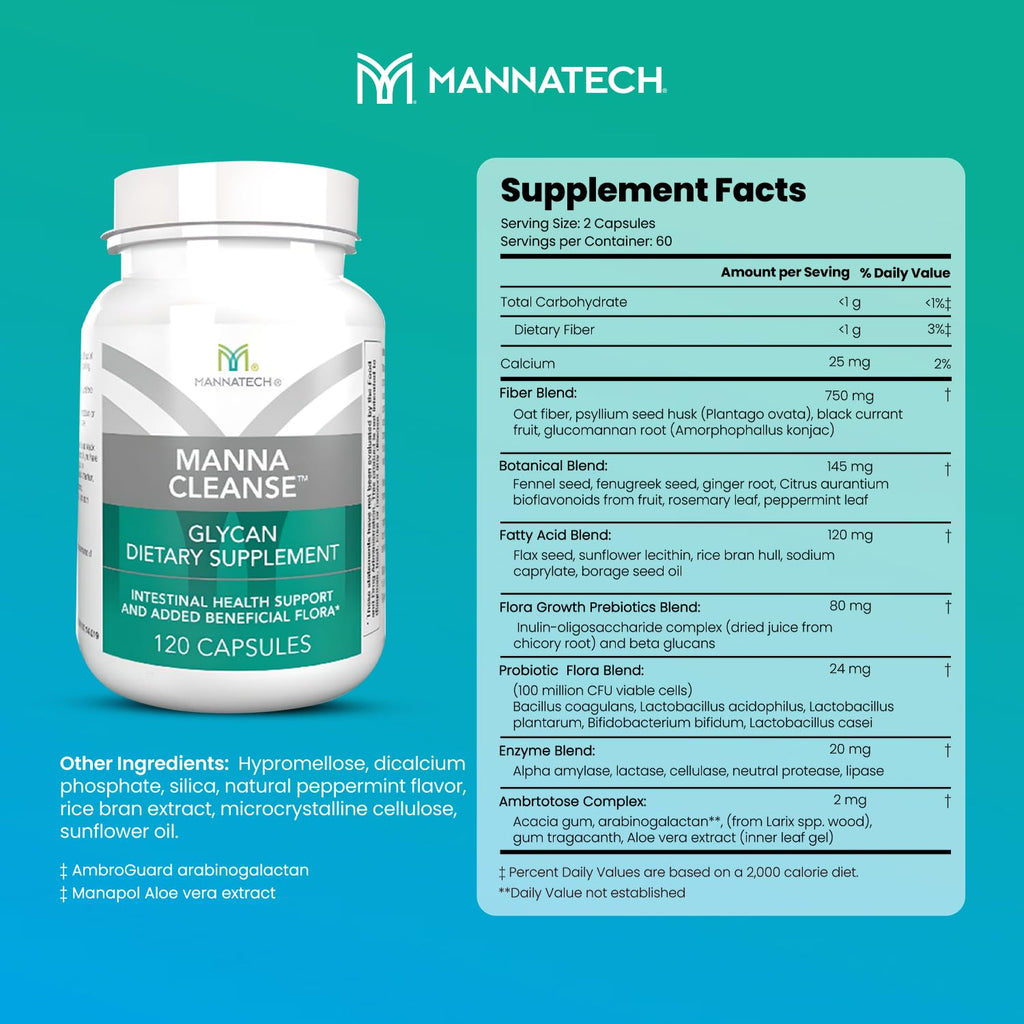 Mannatech Digestive Enzymes and Probiotics - Powered by Ambrotose Derived from The Aloe Vera Plant - Digestive and Colon Cleanser Helps Support Overall Gut Heath