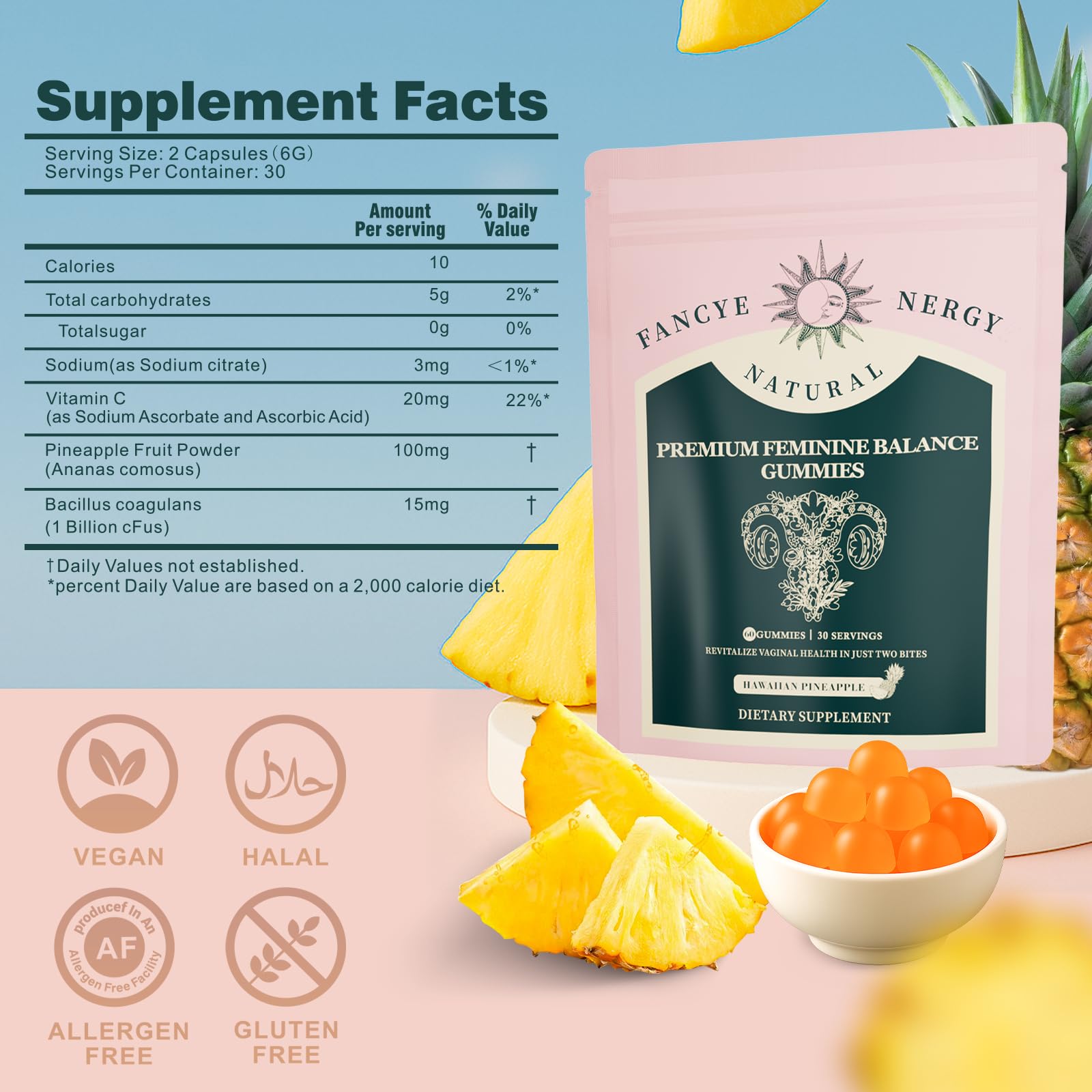 Vaginal Probiotics for Women – Premium Feminine Balance Gummies for Women, Hawaiian Pineapple Flavor, Support Healthy Odor and Vaginal Flora, pH Balance