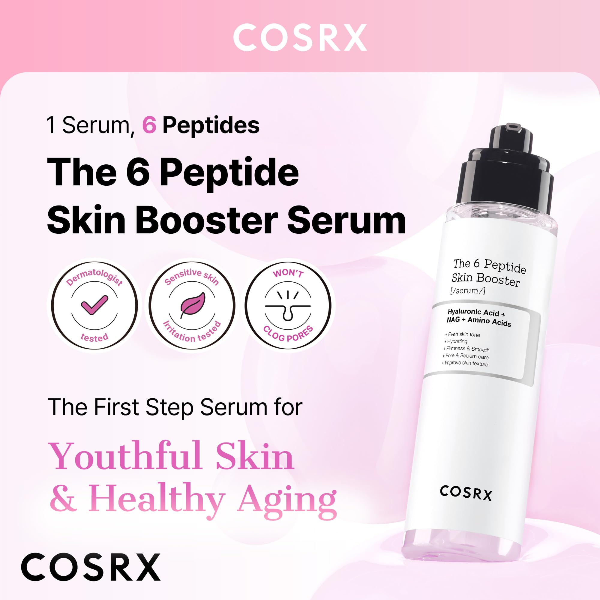 COSRX 6X Peptide Collagen Booster Toner Serum with Copper Peptides, Niacinamide & Hyaluronic Acid Skin Renewal Boosting