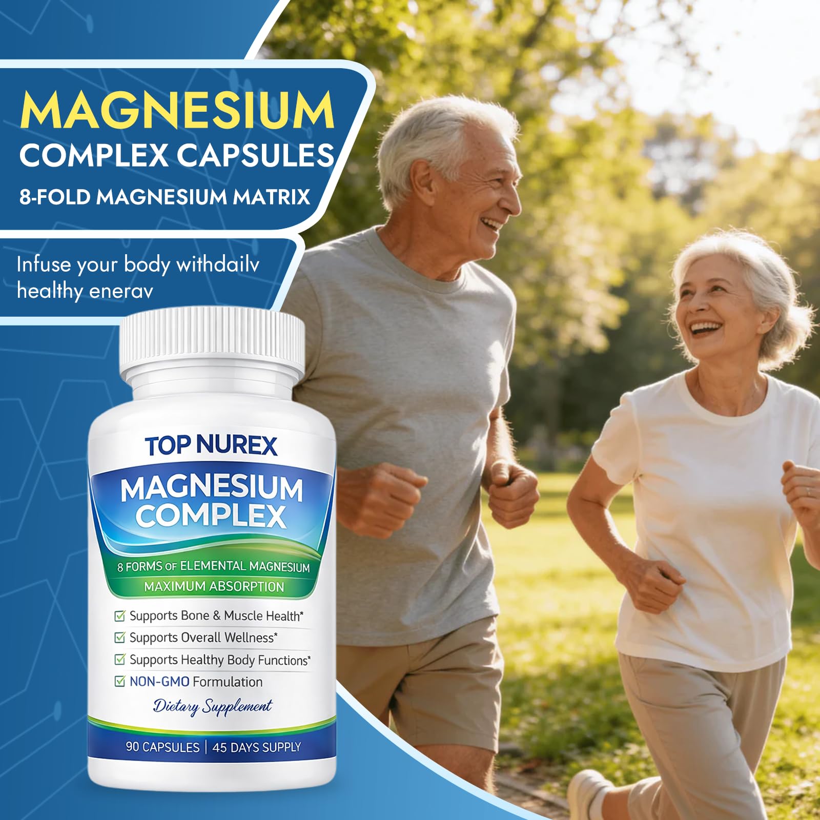 Top Nurex Magnesium Complex 1000 mg, 8-Source Magnesium Blend with Glycinate, Citrate, Malate & Taurate, Vegan Formula, Non-GMO, 90 Capsules Top Nurex Au supplements