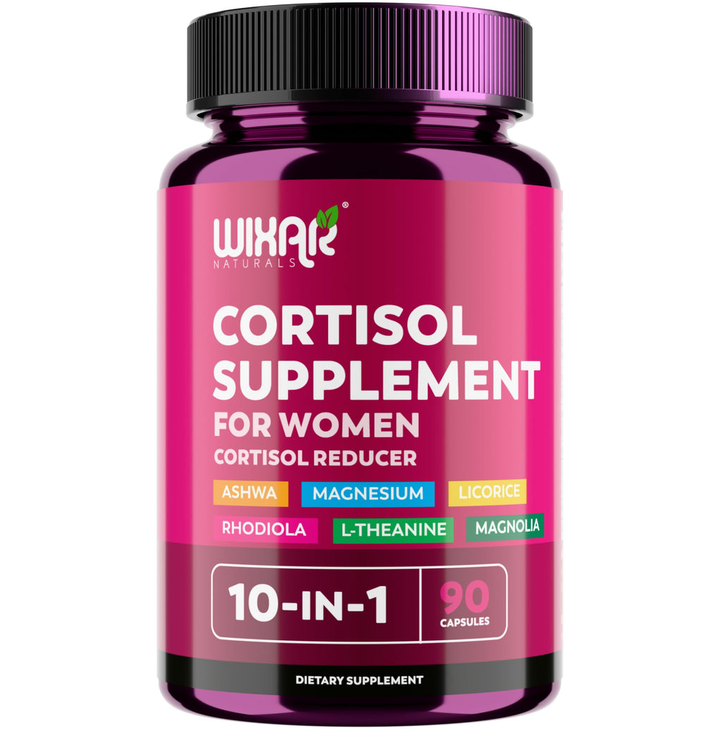 WIXAR Cortisol Supplements for Women with Ashwagandha, Magnesium, L-Theanine, Rhodiola Rosea - for High Cortisol Balanace Manager - for Sleep Support, Mood & Focus Supplement - 90 Capsules WIXAR NATURALS Au supplements