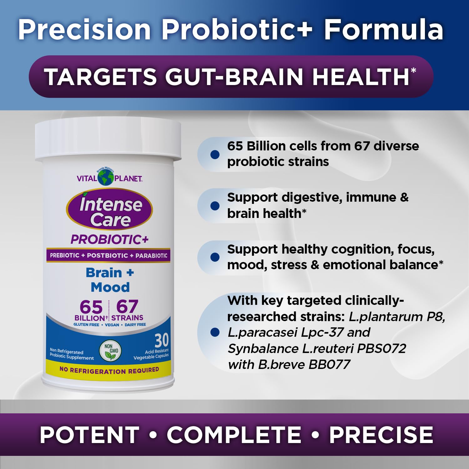 Vital Planet - Intense Care Brain & Mood Probiotics, Organic Prebiotics, Postbiotics, Parabiotics, Complete 4-in-1 Health Supplement for Adults, 65 Billion CFU, 67 Strains, Digestive and Immune 30 ct Vital Planet Au supplements