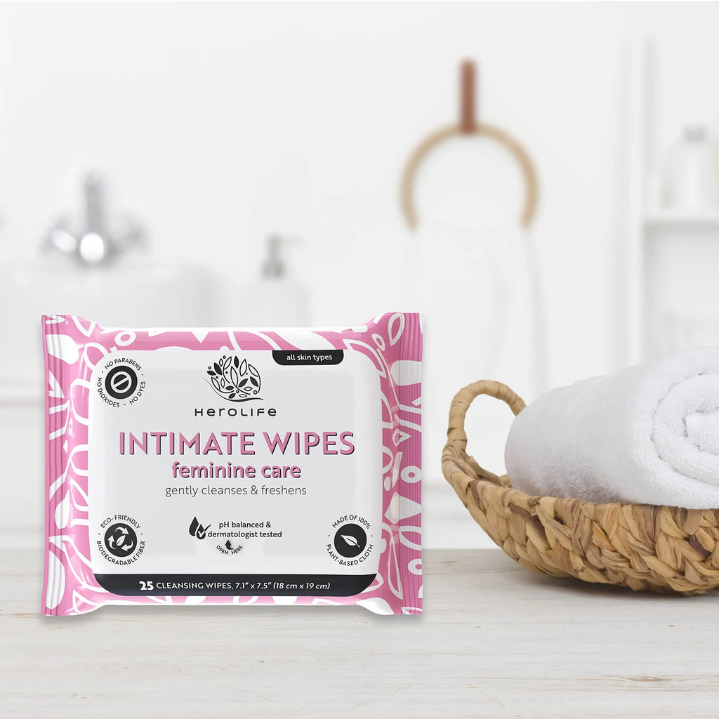 HEROLIFE Personal Wipes for Feminine Care, Single Use To Go, Plant-Based, 1 pack of 40 Single Herolife Au supplements