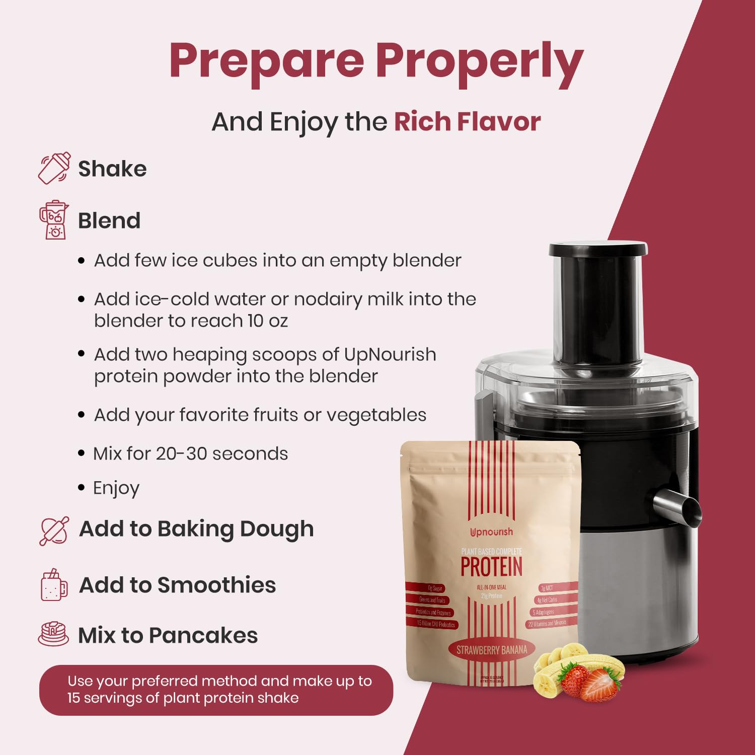 UpNourish Strawberry Banana Vegan Protein Powder 54 Superfoods Powder,1.5 Billion CFU Probiotics 21g Plant Based Protein,No Sugar No Dairy No GMO Dairy Free,Meal Replacement Shake Keto-Friendly Low-Carb Diet,15 Servings UpNourish Au supplements
