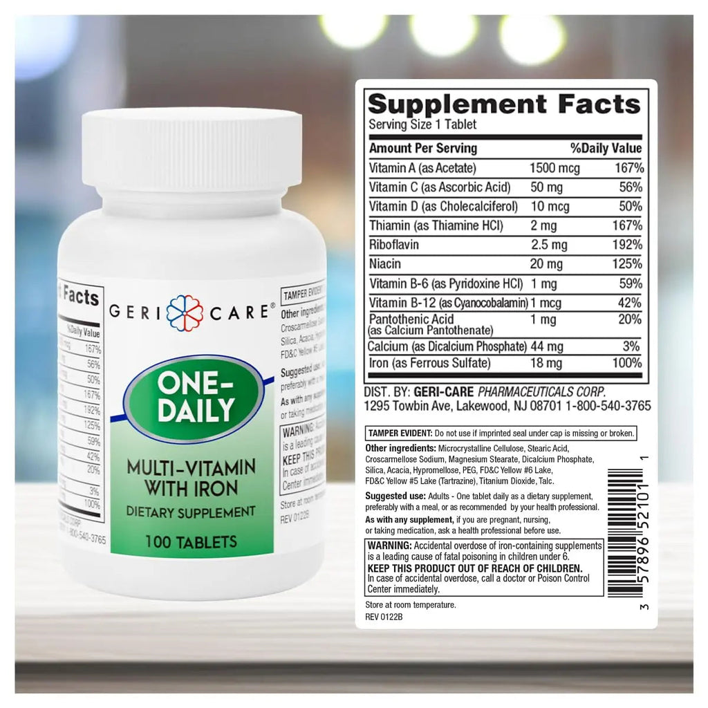GeriCare One-Daily Multi-Vitamin with Iron Tablets,100 Count (Pack of 1) GeriCare Au supplements
