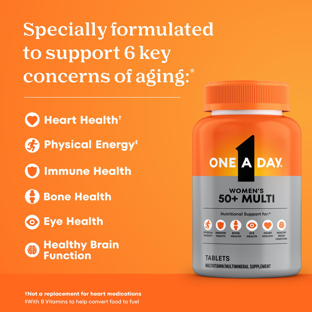 One A Day Multivitamin for Women 50 and Over Tablets, Womens Multivitamin 50 plus with Vitamins D, C, E, Zinc & Biotin, Daily Vitamins