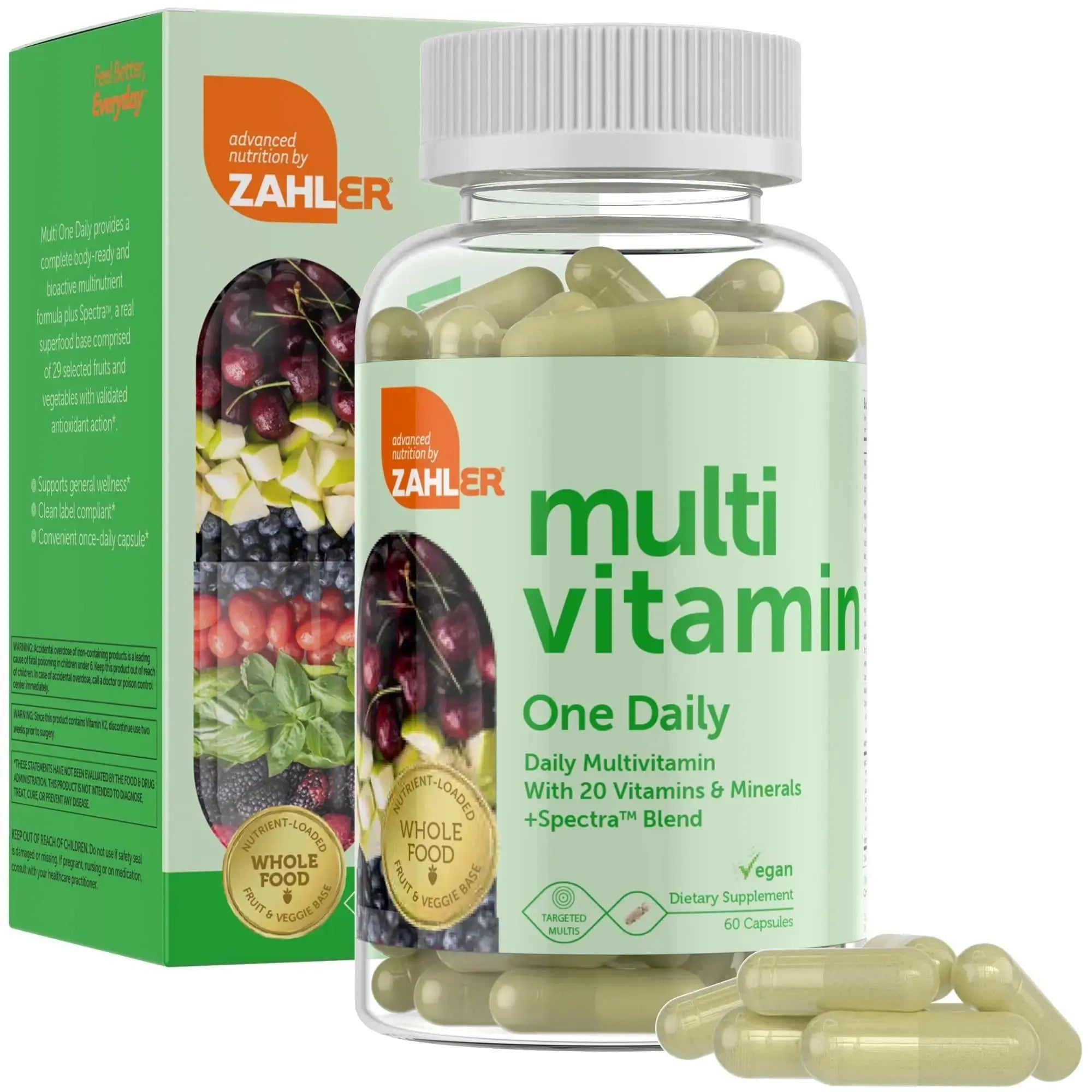 Zahler - One Daily Vegan Multivitamins for Women & Men (60 Count) Kosher Essential Vitamins & Minerals with Whole Food Spectra Blend Zahler Au supplements