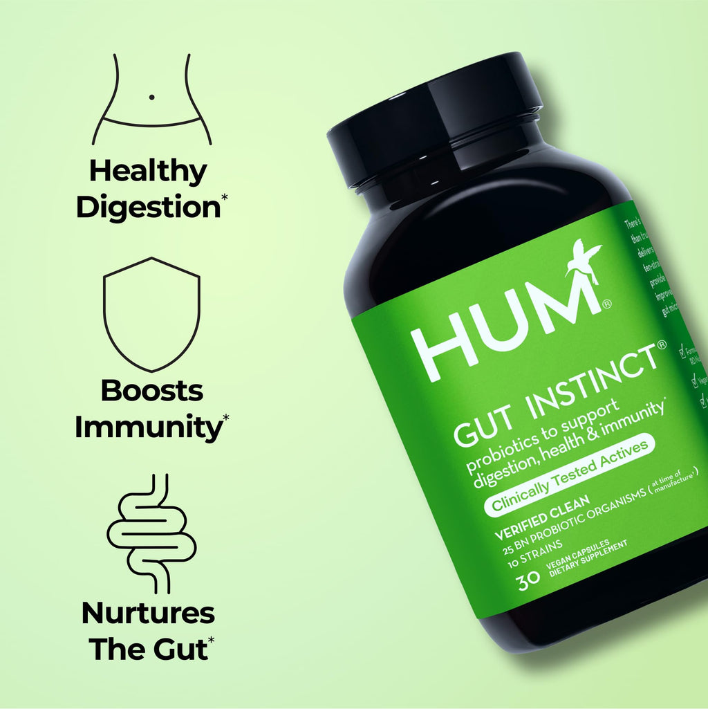 HUM Gut Instinct Daily Probiotics for Women and Men, Digestive Health, Lactobacillus, Bifidobacterium Strains for Immune Support, Probiotic Supplement for Healthy Gut Diversity, 30 Capsules HUM Au supplements
