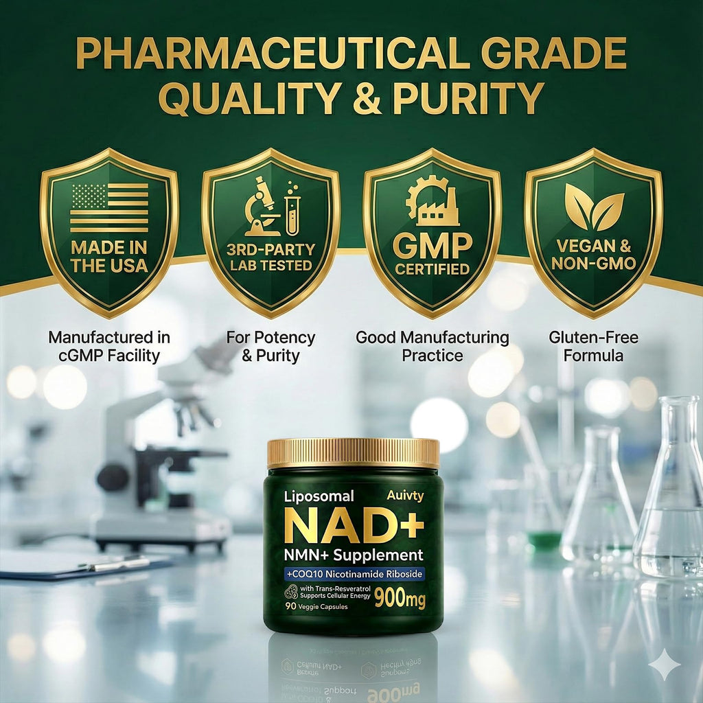 Auivty Liposomal NAD+ NMN Supplement with COQ10, Nicotinamide Riboside, Trans-Resveratrol, 900mg, 90 Veggie Capsules Auivty Au supplements