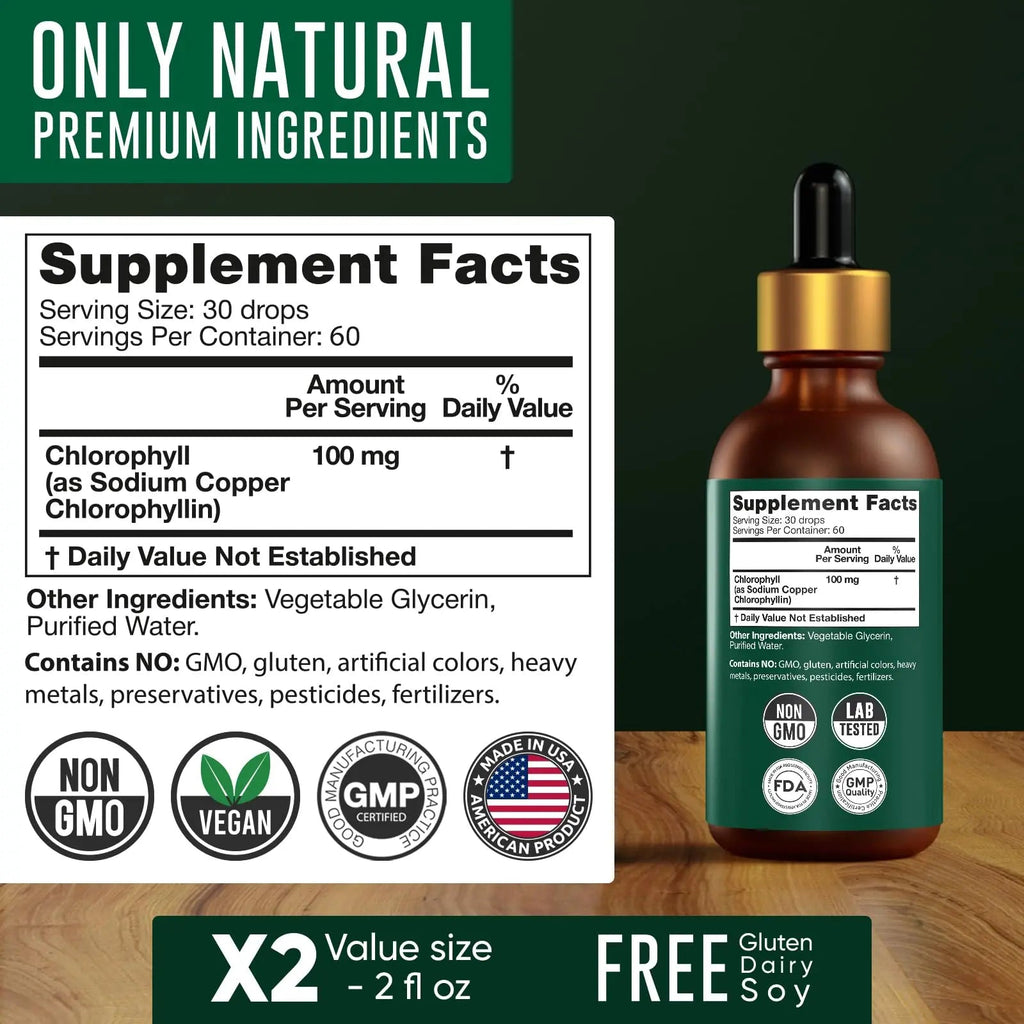 Chlorophyll Liquid Drops 6000 mg - Premium Liquid Chlorophyll Supplement - All-in-One Alpha Flow Au supplements