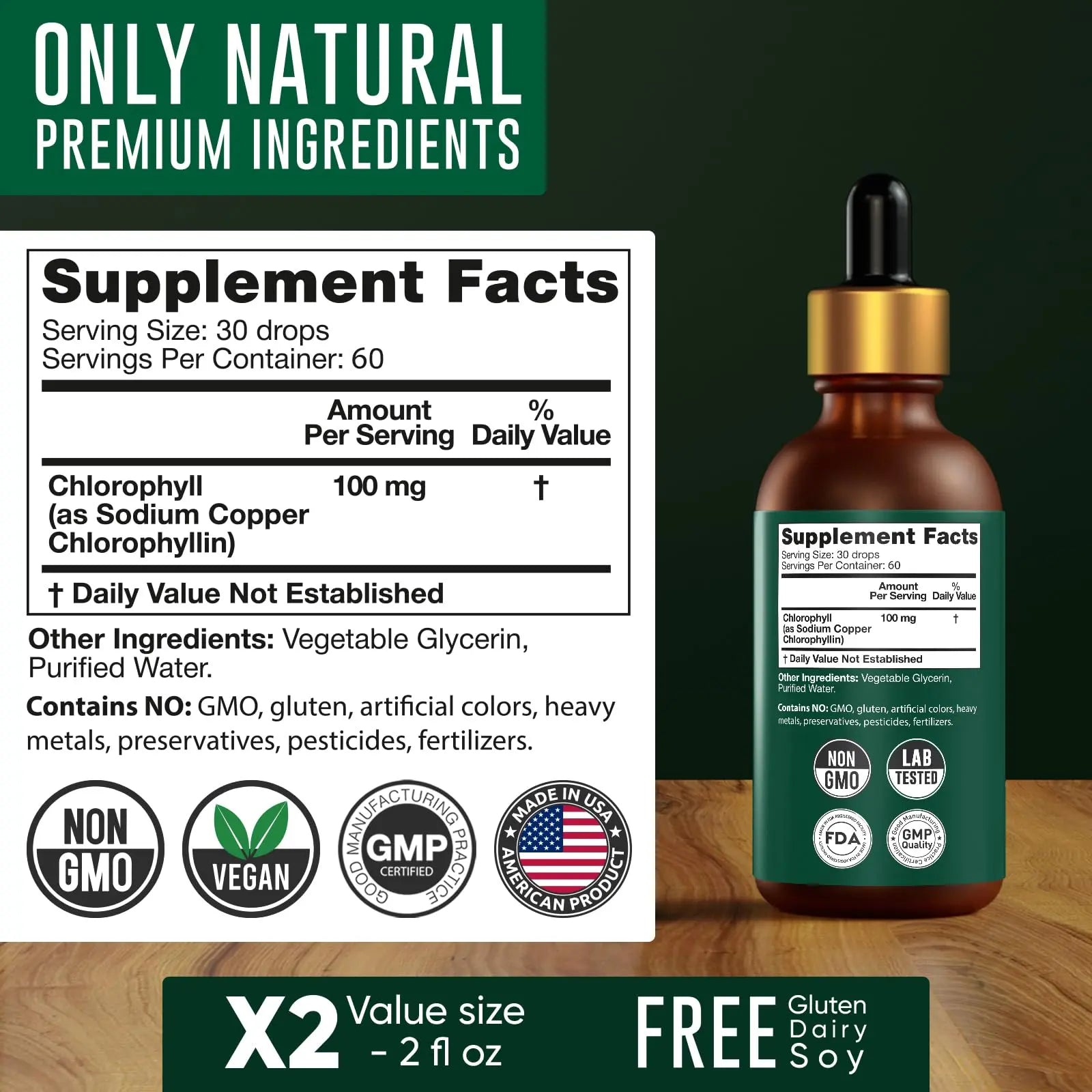 Chlorophyll Liquid Drops 6000 mg - Premium Liquid Chlorophyll Supplement - All-in-One Alpha Flow Au supplements