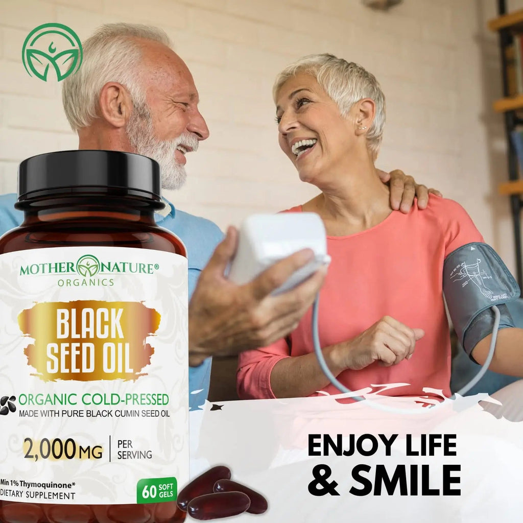 Organic Black Seed Oil 2000mg - 60 Softgel Capsules (Non-GMO) Premium Cold-Pressed Mother Nature Organics Superfoods for Organic Living Au supplements