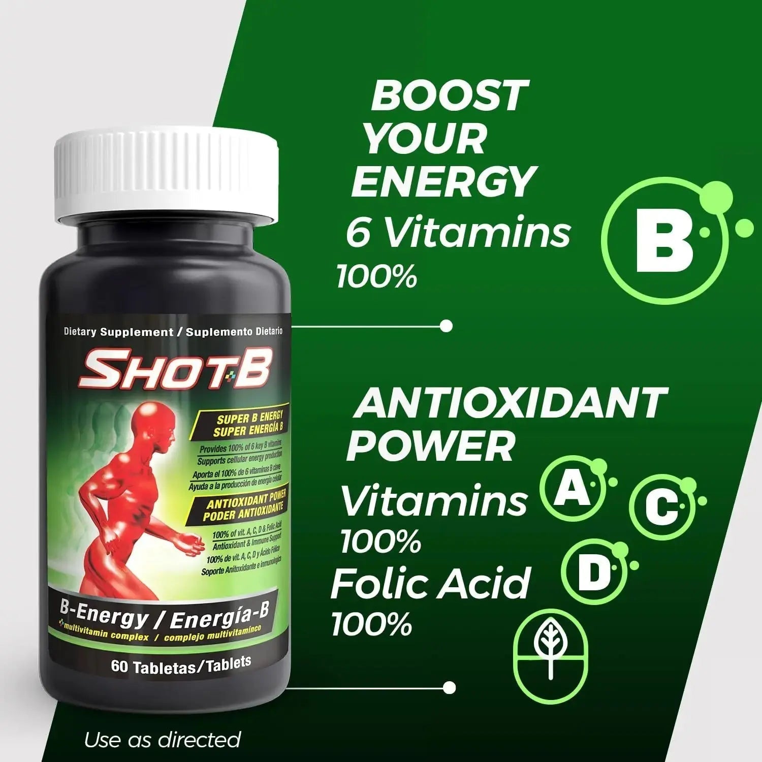 Shot B Multivitamin Complex, B-Energy, Vitamin B Complex with Antioxidant Support, B Complex Vitamins with A, C, D, E & Folic Acid Shot B Au supplements