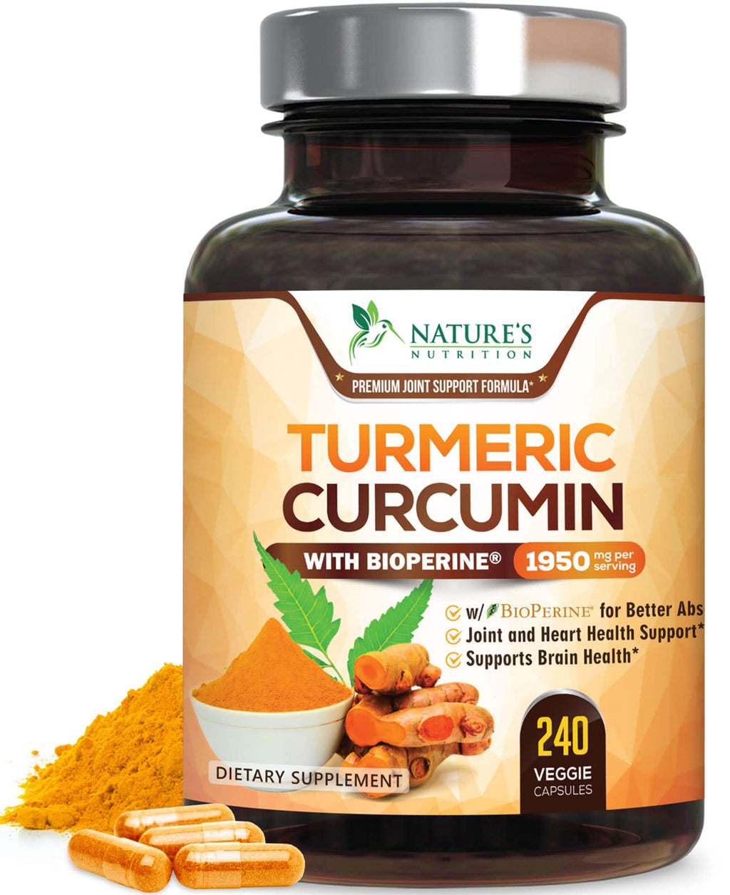Turmeric Curcumin Supplement - 95% Curcuminoids with Organic Turmeric & BioPerine Black Pepper for Best Absorption - Daily Joint & Immune Health Support