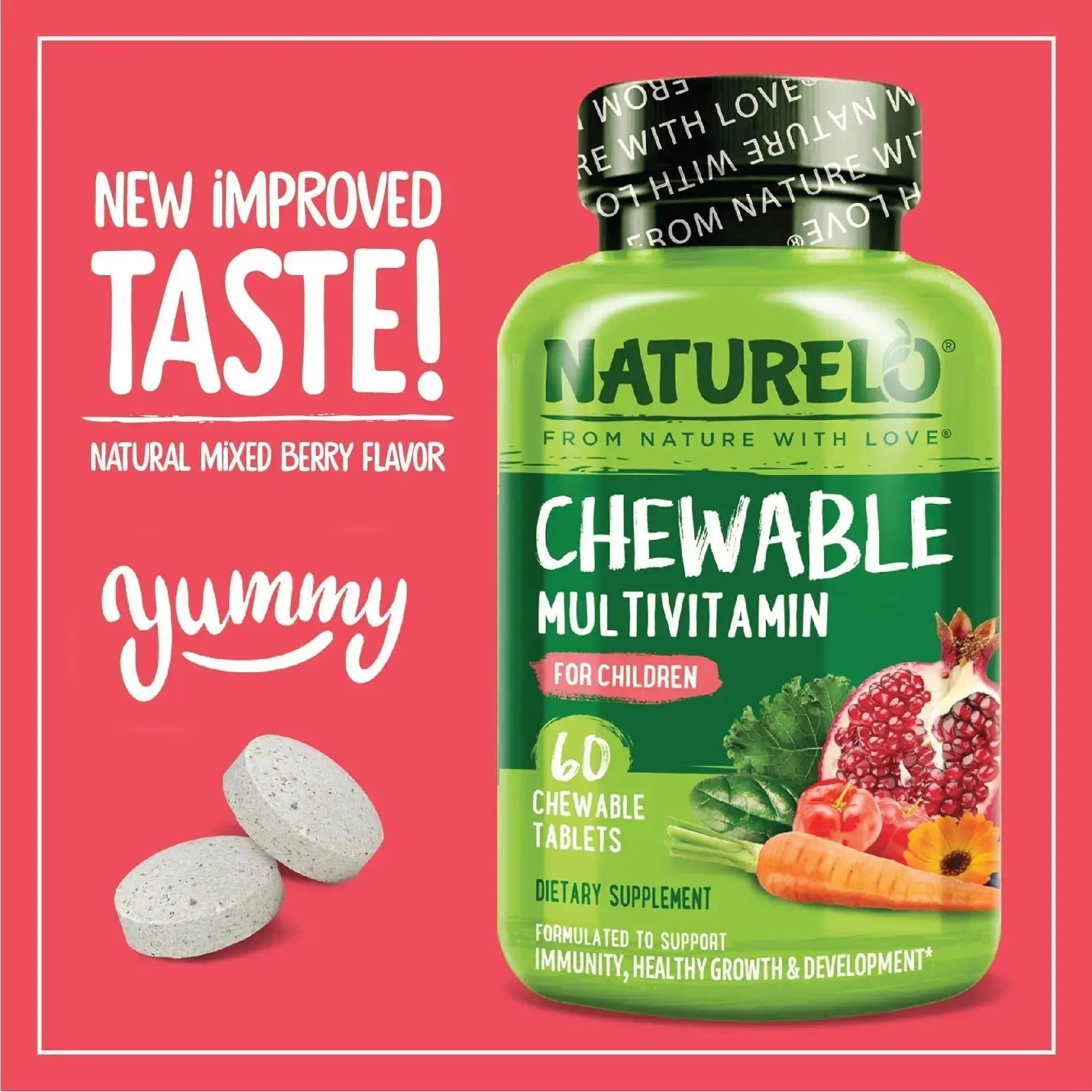 NATURELO Chewable Vitamin for Kids Multivitamin with Whole Food Organic Fruit Blend - 60 Tablets for Children NATURELO Au supplements