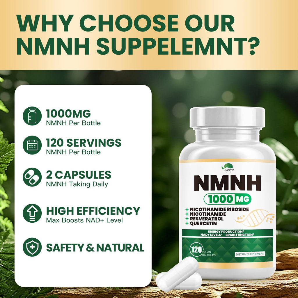 NMNH(Dihydronicotinamide Mononucleotide),NMNH Supplement 1000mg Pure Nicotinamide Mononucleotide,NAD High Purity Supplement Alternative,for Energy,Focus,Non-GMO, Gluten Free,120 Capsules VPKIN Au supplements