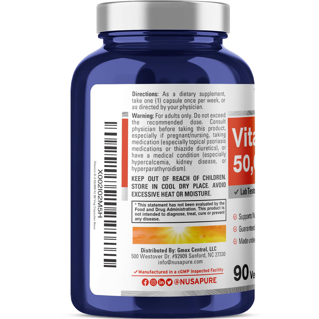NusaPure Vitamin D3 50,000 IU 90 Veggie Capsules (Non-GMO & Vegan) NusaPure Au supplements