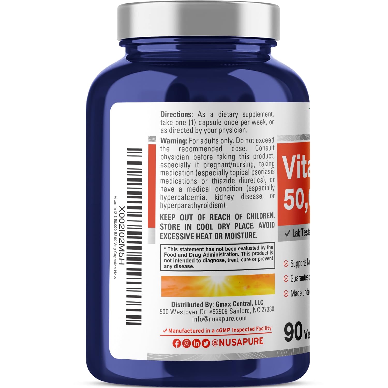 NusaPure Vitamin D3 50,000 IU 90 Veggie Capsules (Non-GMO & Vegan) NusaPure Au supplements