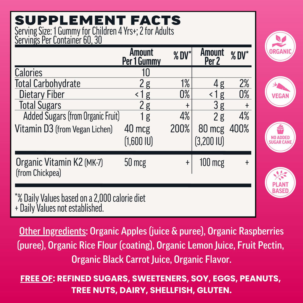 Llama Naturals Vitamin D3, Vegan, Organic Immune Support Supplement, Vitamin D Gummies for Adults and Kids, Real Fruit Gummy Vitamins, Promotes Bone Health
