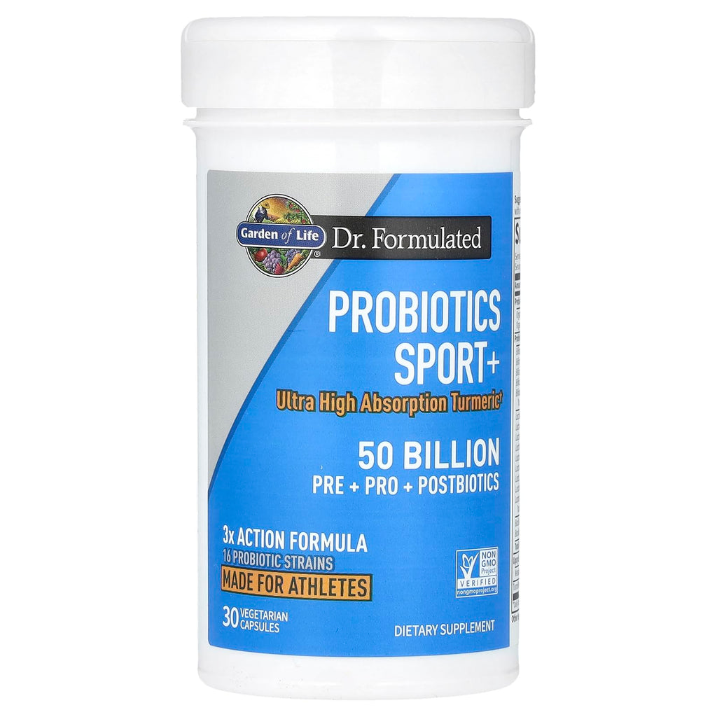 Garden of Life Dr Formulated Sport Probiotics Digestive Supplement, Organic Prebiotics for Women & Men Athletes, Clinically Studied Turmeric Curcumin