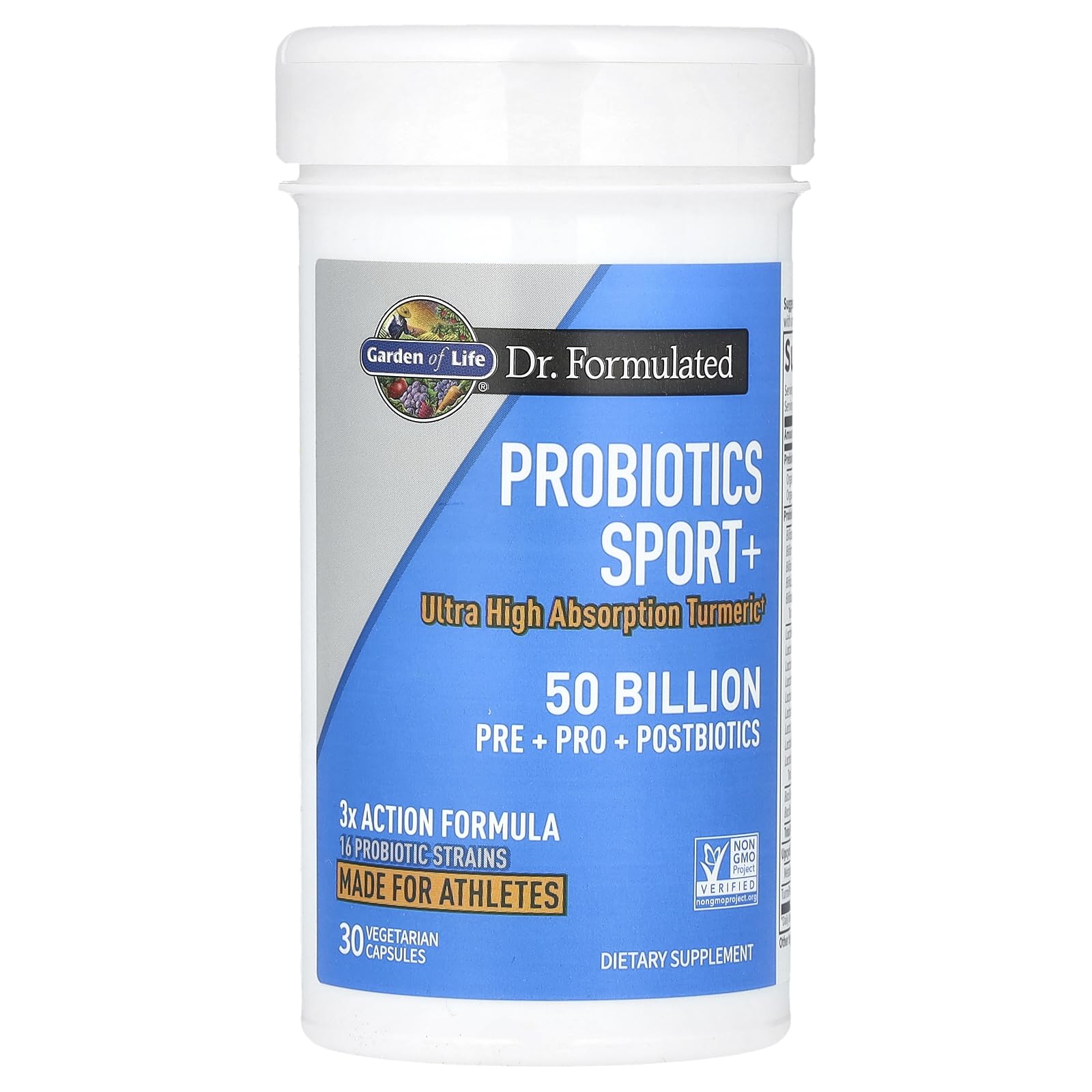 Garden of Life Dr Formulated Sport Probiotics Digestive Supplement, Organic Prebiotics for Women & Men Athletes, Clinically Studied Turmeric Curcumin