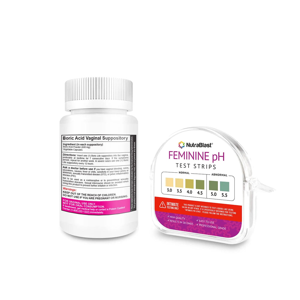 NutraBlast Boric Acid Vaginal Suppositories 600mg (30 Count) w/Feminine pH Test Strips 3.0-5.5 NutraBlast Au supplements