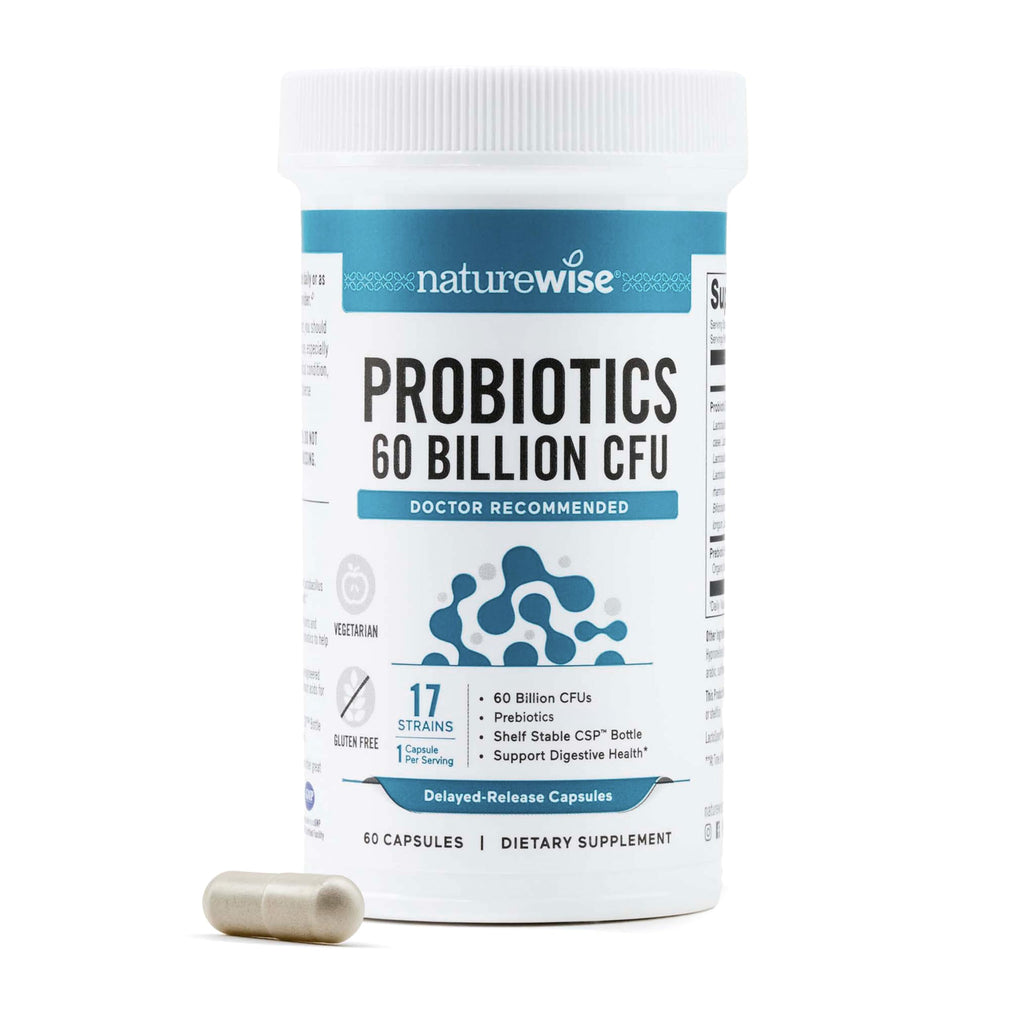 NatureWise Probiotics 60 Billion CFU - 17 Strains + Organic Prebiotics - Immune, Digestive & Gut Health Support for Women & Men - Vegetarian, Gluten-Free,