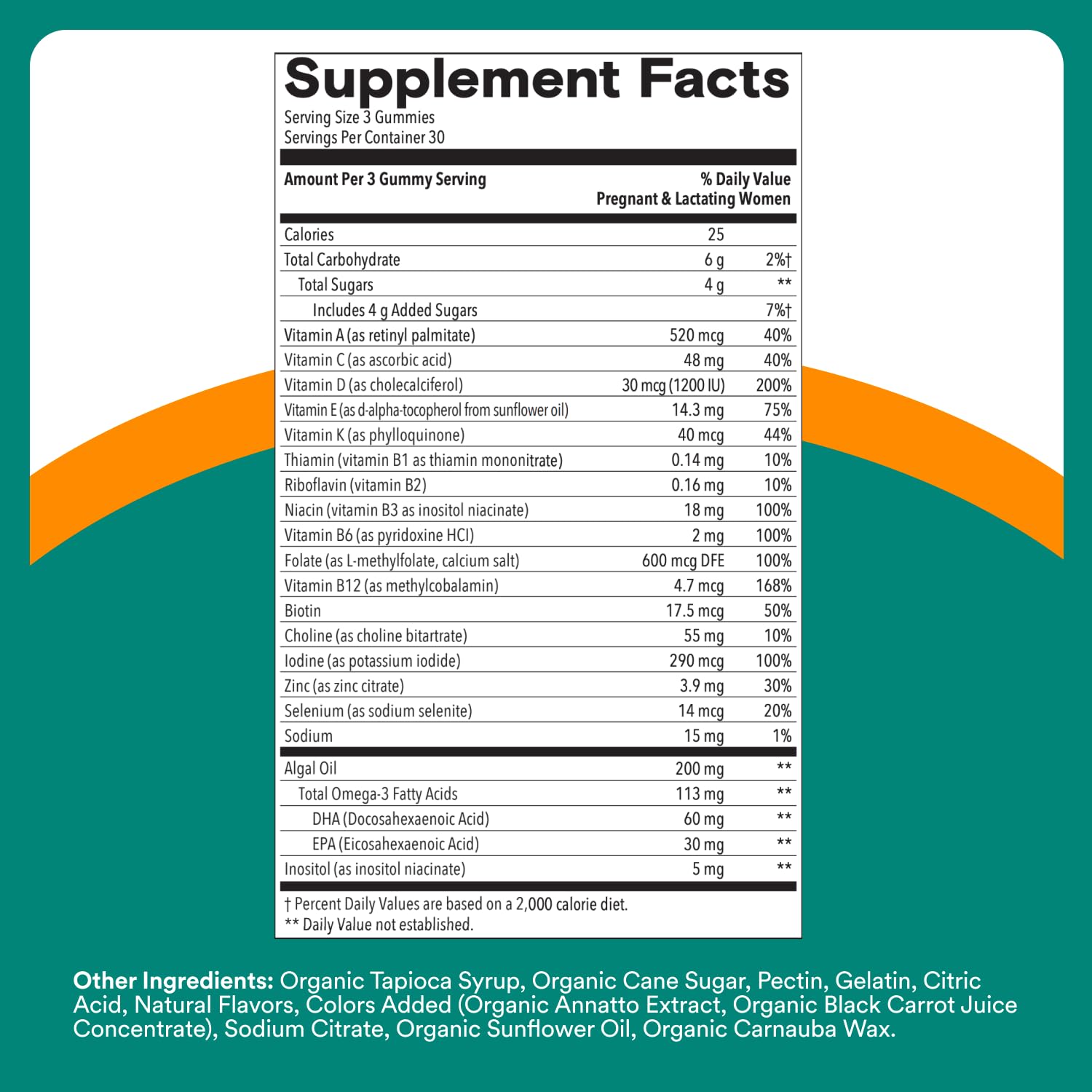 SmartyPants Prenatal Multivitamin Gummies with Omega 3 DHA/EPA, Methylfolate, Biotin, Vitamins D3, C, B12, B6, A, K, and Zinc, Gluten Free, Clean Label