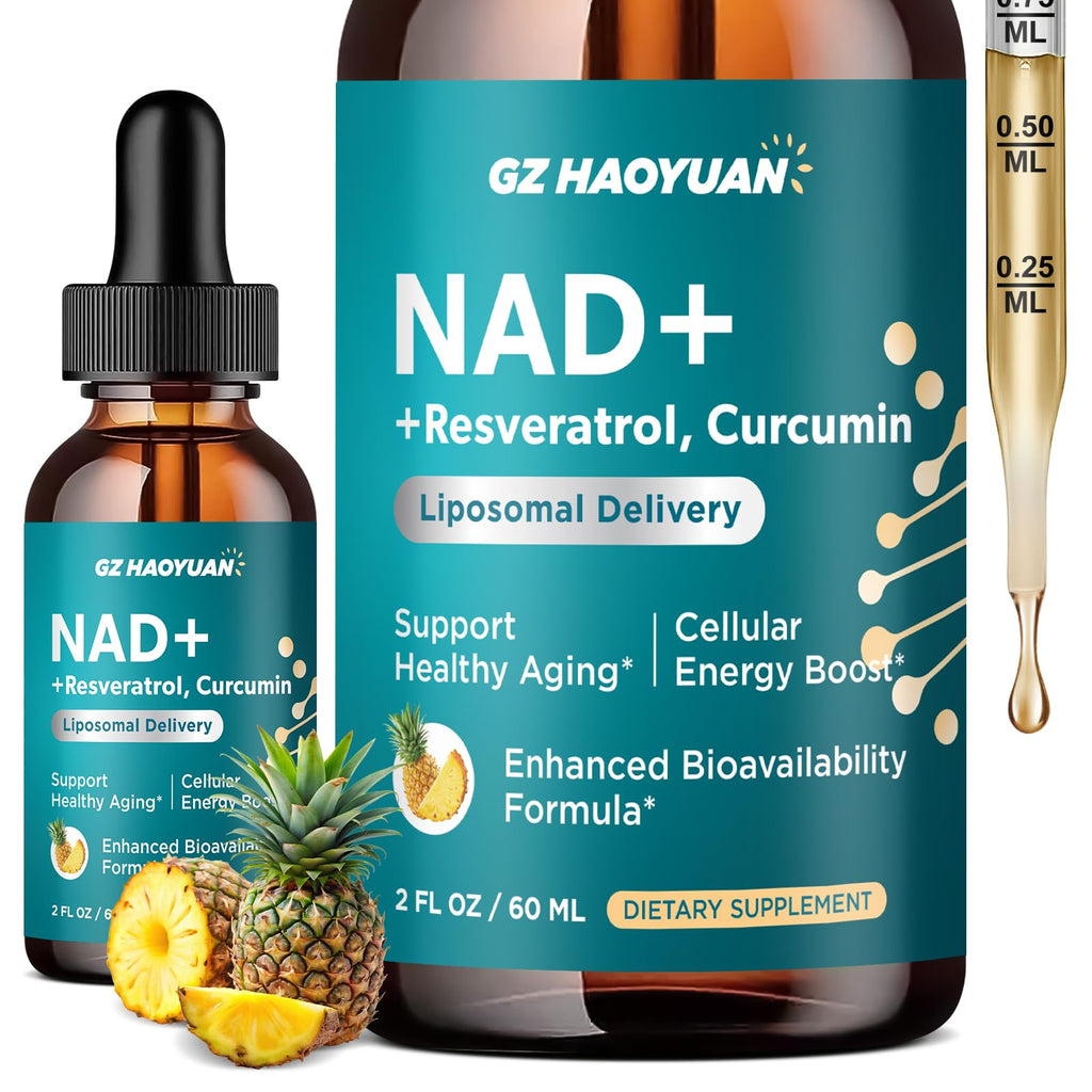 GZ HAOYUAN NAD Liquid Supplement for Women, Liposomal NAD+ Drops 1200MG with NAD Plus Resveratrol, Tmg, Quercetin, Anti-Aging, Cell Regeneration, Energy & Metabolism Support, Pineapple Flavor GZ HAOYUAN Au supplements