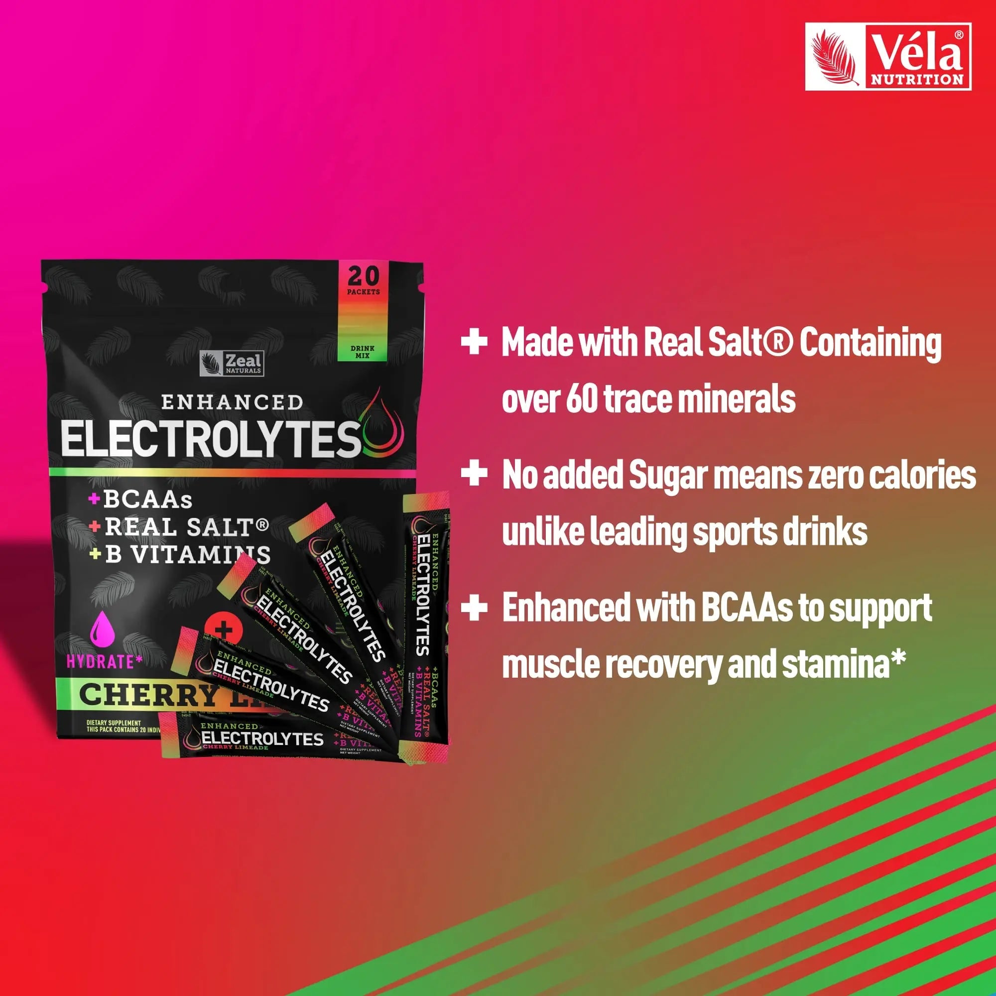 Enhanced Powder Stick Packs (Cherry Limeade- 20 Packets) Sugar Free + BCAA B Zeal Naturals Au supplements