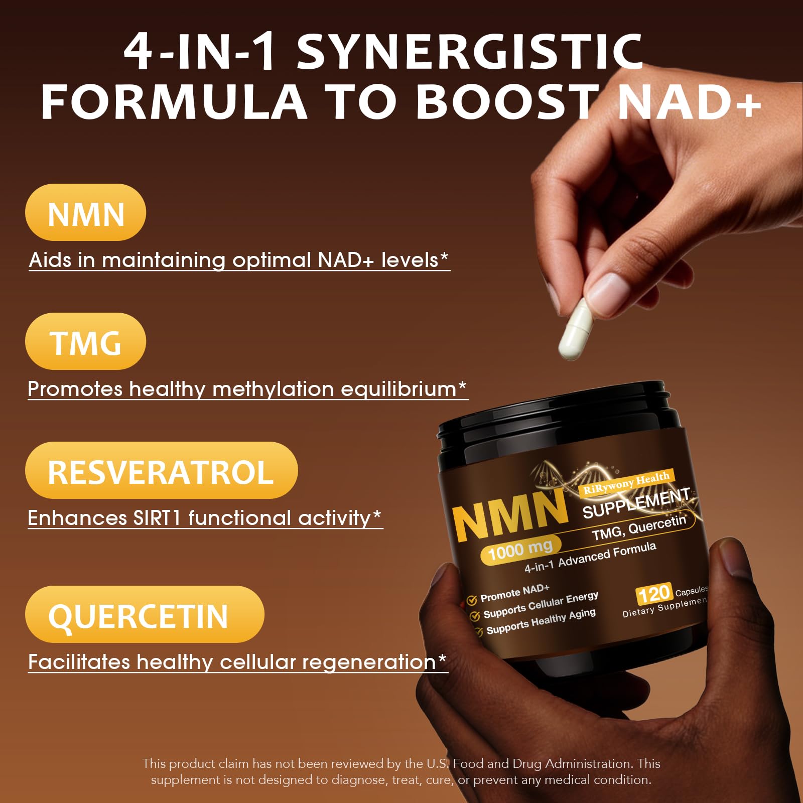 NMN Supplement 1000mg - NMN Supplement 1000mg Pure Organic, NMNH Alternative, Resveratrol Supplement, NAD+ Supplement, TMG & Quercetin for Cellular Support 120 Capsules RiRywony Health Au supplements