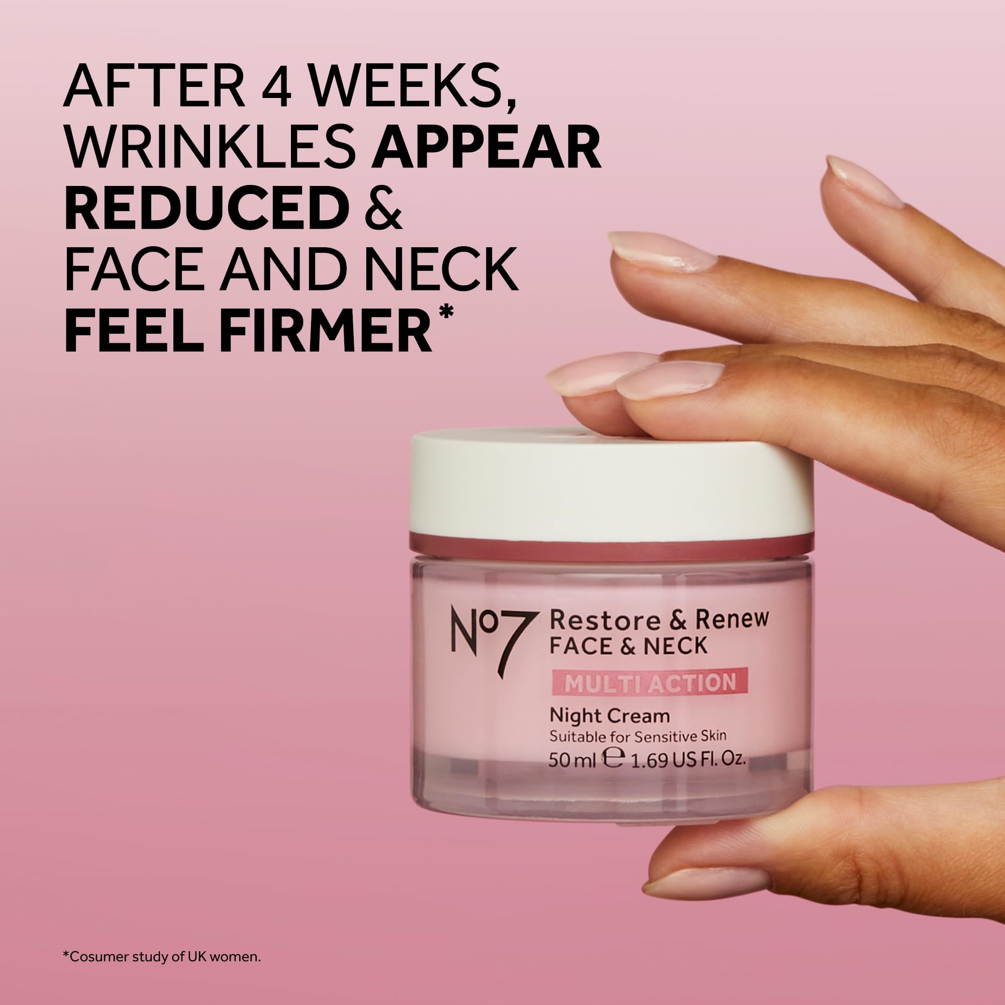 No7 Restore & Renew Multi Action Night Cream for Face & Neck - Nighttime Face Moisturizer with Collagen Peptides